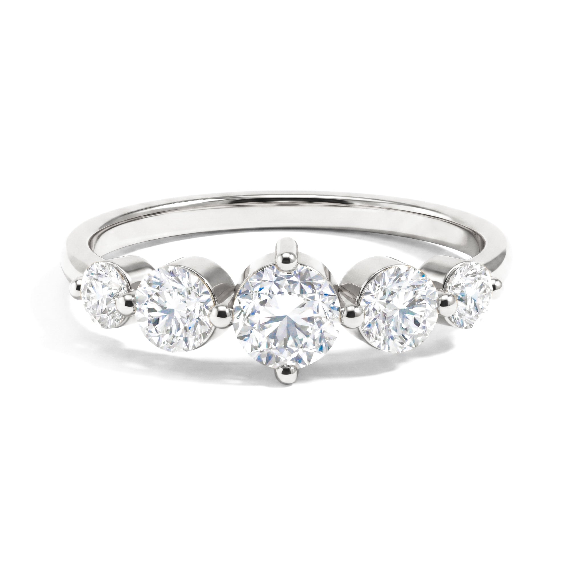 five stone moissanite ring, round moissanite, 925 sterling silver ring, yellow gold filled ring, shared prong setting, polished band, bridal jewelry, anniversary ring, sparkling gemstone ring, elegant women's jewelry, minimalist luxury ring, modern fine jewelry, timeless ring design, stackable band, handcrafted jewelry