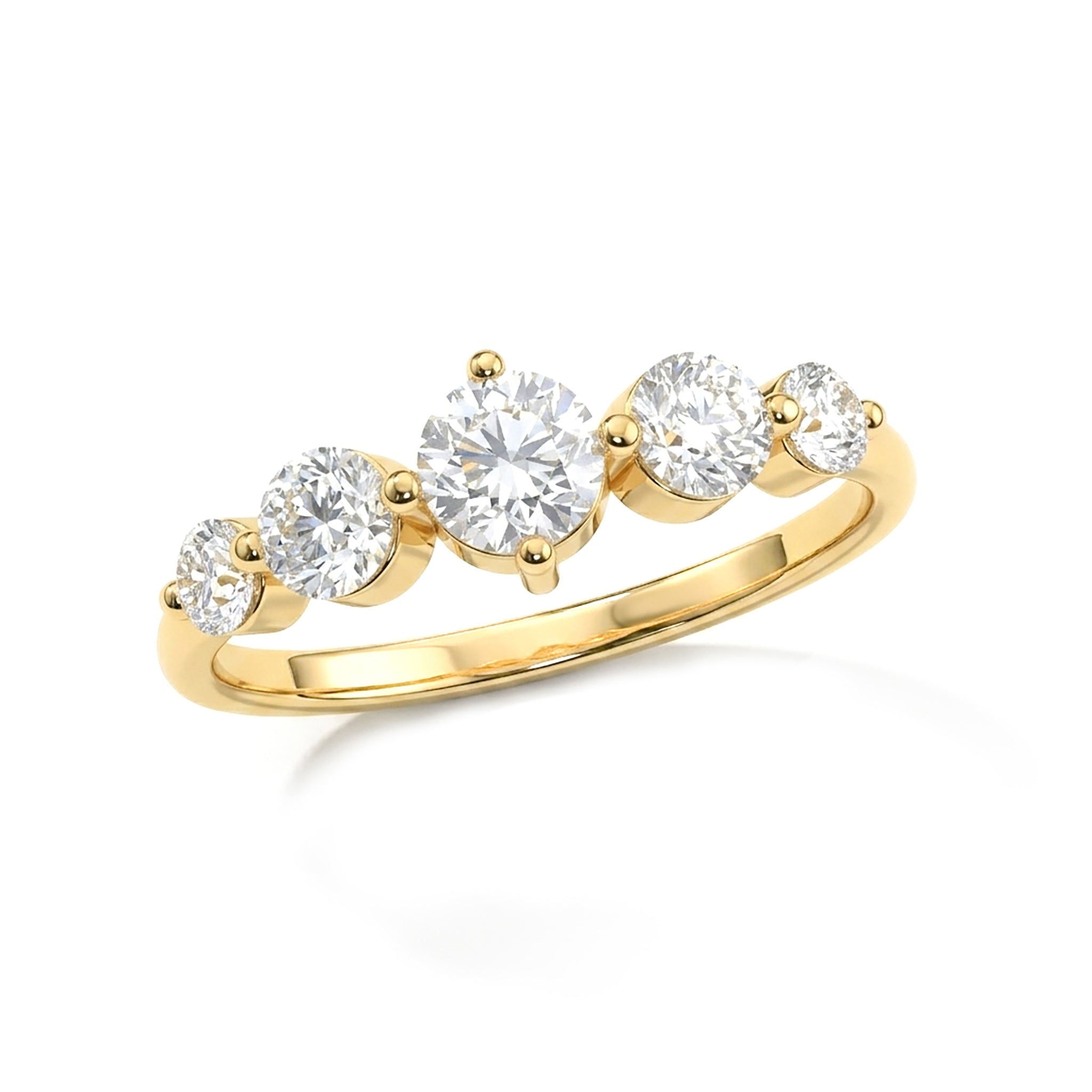classic bridal moissanite jewelry, five brilliant round stones, polished comfort fit band, artisan sterling silver craftsmanship, premium yellow gold filled style, sparkling anniversary ring, refined engagement accessory, timeless luxury jewelry, elegant stacking ring, feminine gemstone design, everyday brilliance, handcrafted elegance, sophisticated fine jewelry, statement ring, premium gift