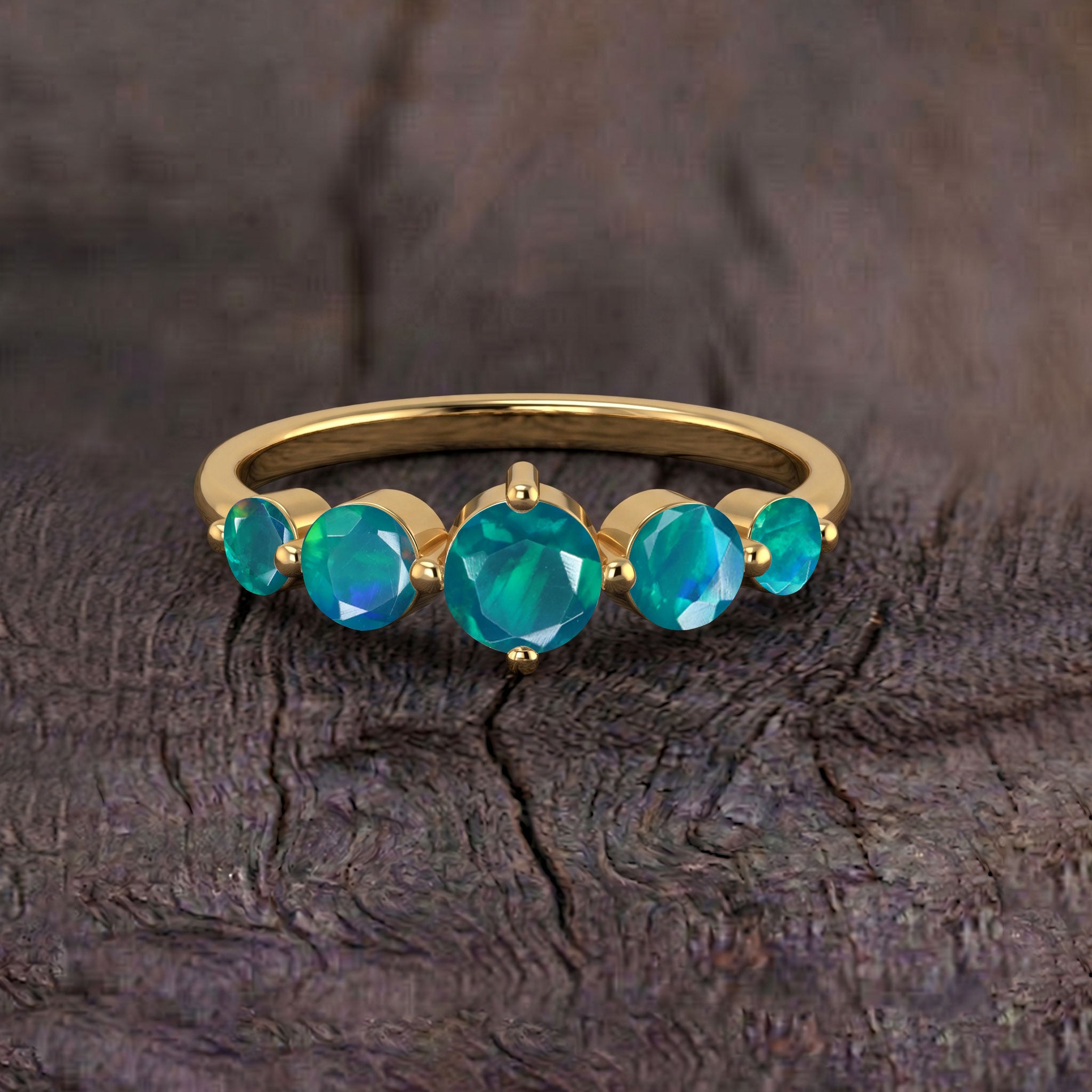 natural green gemstone ring, handcrafted jewelry, round green opals, five gemstone arrangement, sterling silver jewelry, gold filled option, elegant fashion ring, premium jewelry, anniversary keepsake, birthday gift, artisan craftsmanship, feminine accessory, modern style, fine jewelry collection, unique gemstone design, stacking jewelry, luxury accessory, polished finish, classic jewelry, everyday wear