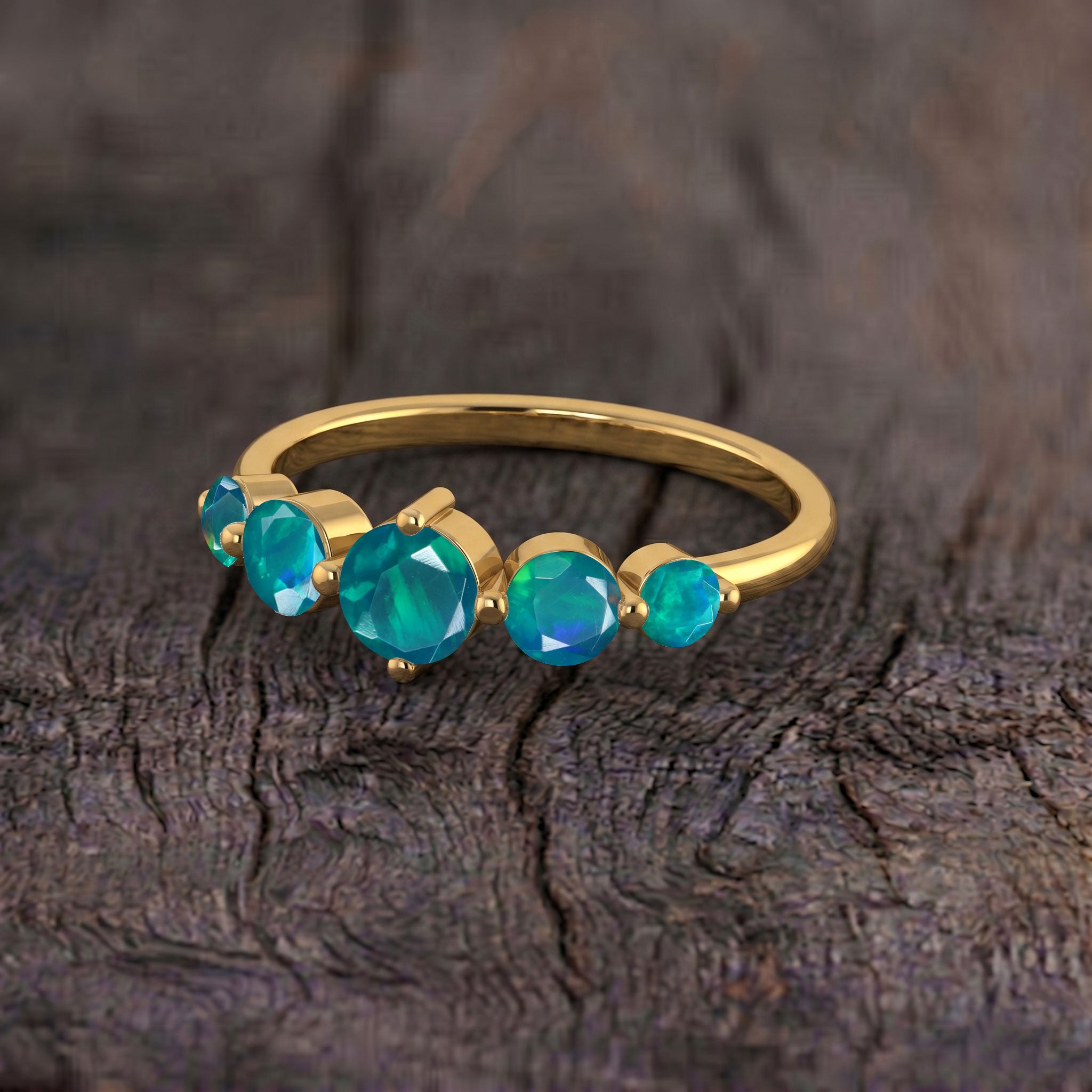 natural green opal accessory, luxury gemstone ring, handcrafted silver jewelry, polished gold filled jewelry, five stone arrangement, artisan craftsmanship, elegant women's jewelry, anniversary keepsake, bridal jewelry style, birthday surprise, sophisticated ring, timeless elegance, stackable style, fine jewelry design, premium gemstone, classic fashion, everyday luxury, modern accessory, unique jewelry, polished finish