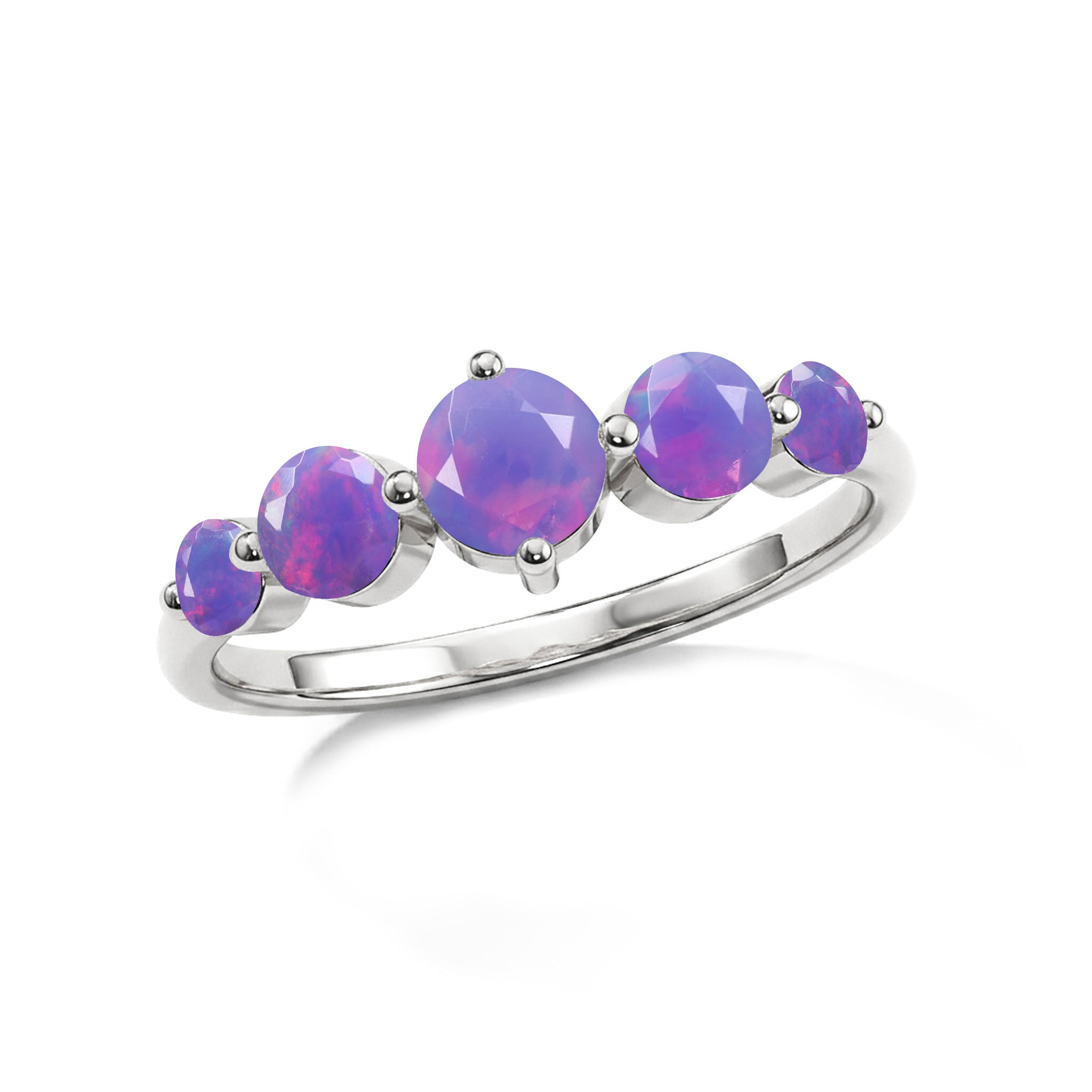Lavender Opal Designer Ring, Elegant Five Stone Jewelry, Handmade Round Gemstone Ring, Sterling Silver Women's Jewelry, Yellow Gold Filled Ring, October Jewelry Collection, Minimalist Luxury Ring, Fine Jewelry Accessories, Romantic Anniversary Gift, Birthday Present, Stackable Fashion Ring, Bridal Jewelry, Artisan Design, Contemporary Style, Gift For Daughter
