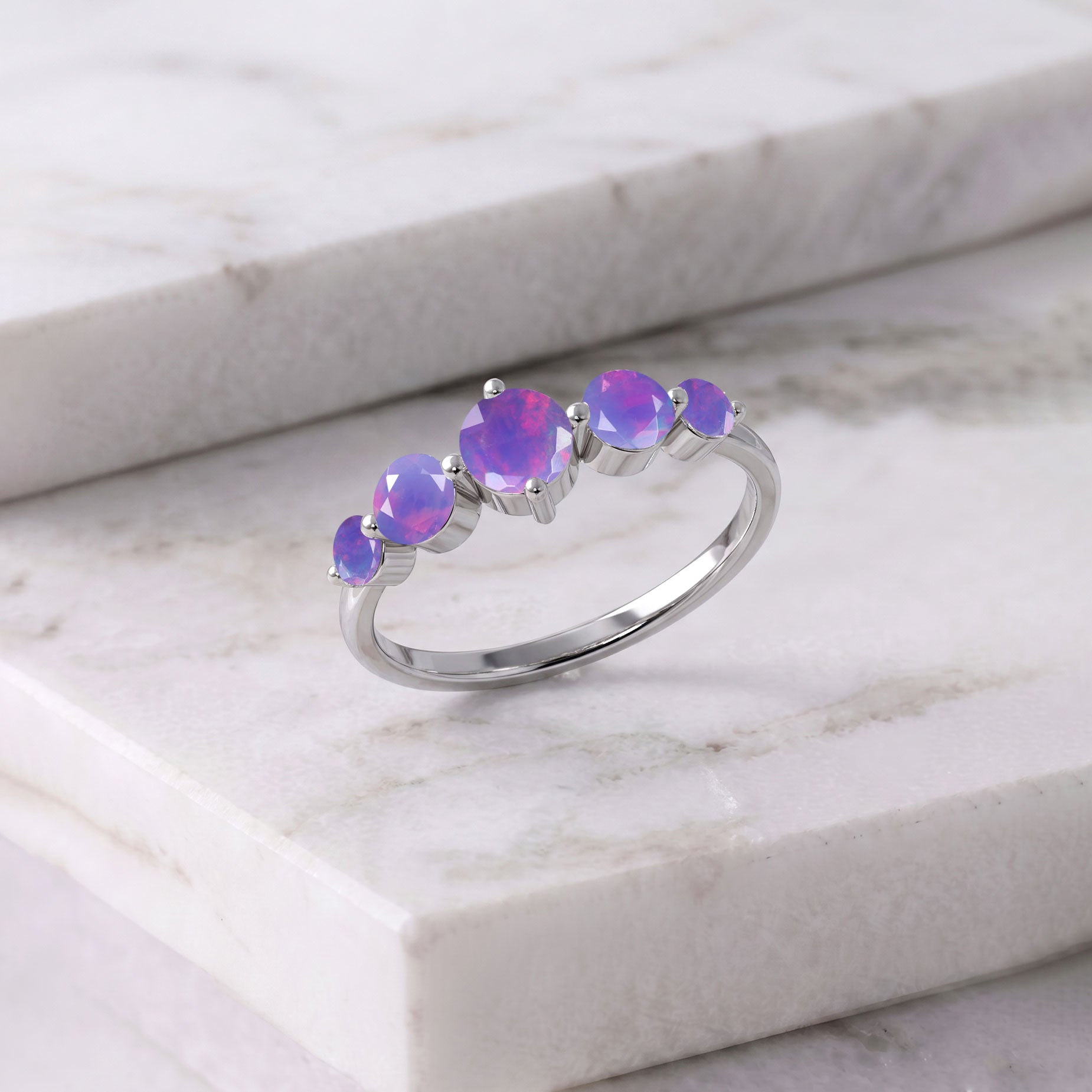 October Birthstone Lavender Opal Ring, Five Round Gemstone Jewelry, Handmade Women's Jewelry, Sterling Silver Luxury Accessories, Yellow Gold Filled Ring Design, Elegant Fashion Ring, Minimal Jewelry Collection, Anniversary Ring Gift, Bridal Accessories, Fine Craftsmanship, Designer Style, Statement Jewelry, Romantic Ring, Luxury Collection, Gift For Sister