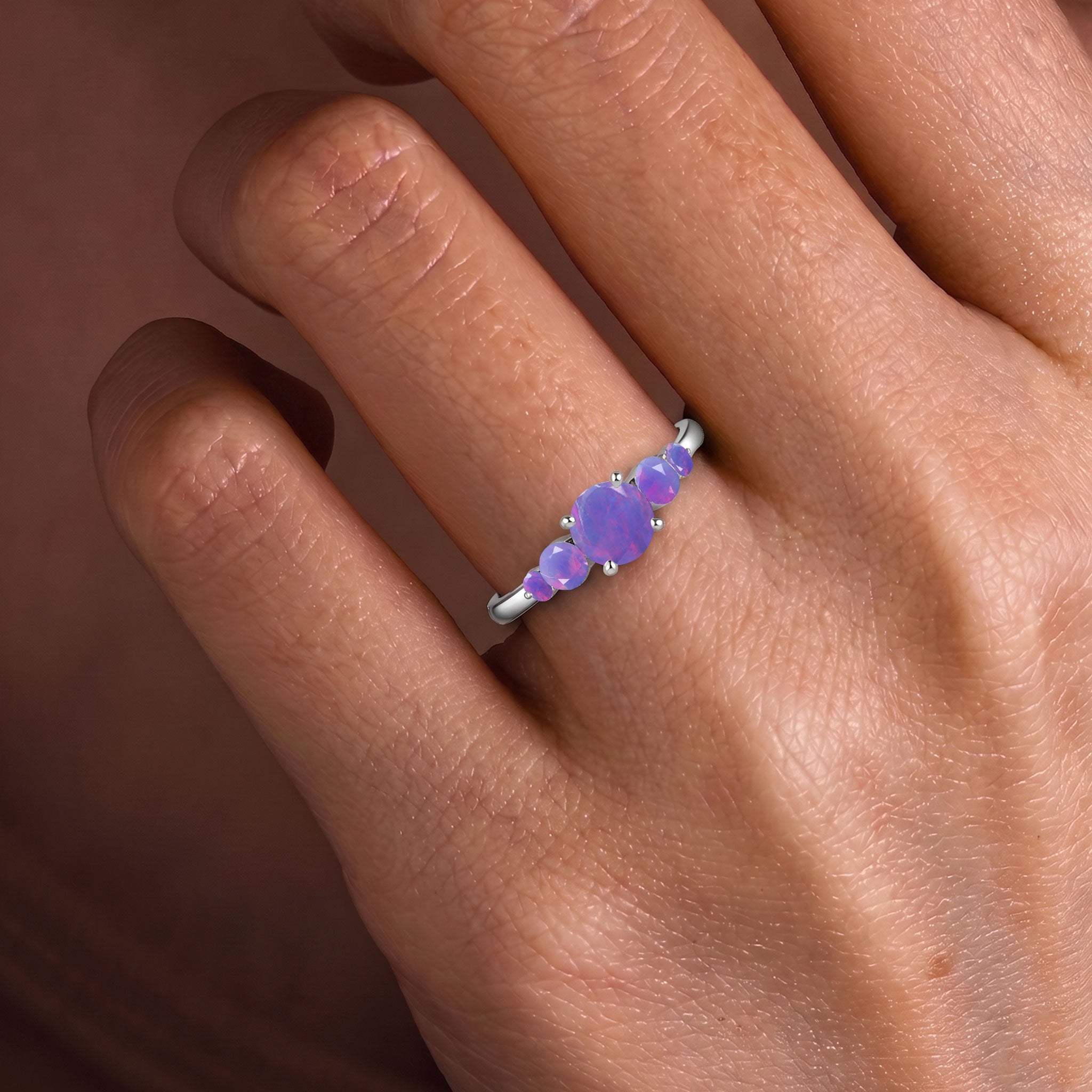 Lavender Opal Jewelry, Five Stone Gemstone Ring, Round Opal Ring, Lavender Gemstone Ring, October Birthstone Jewelry, Sterling Silver Jewelry, Gold Filled Jewelry, Modern Ring Design, Handmade Ring, Wedding Gift, Promise Ring, Bridal Jewelry, Feminine Jewelry, Luxury Ring, Fashion Jewelry