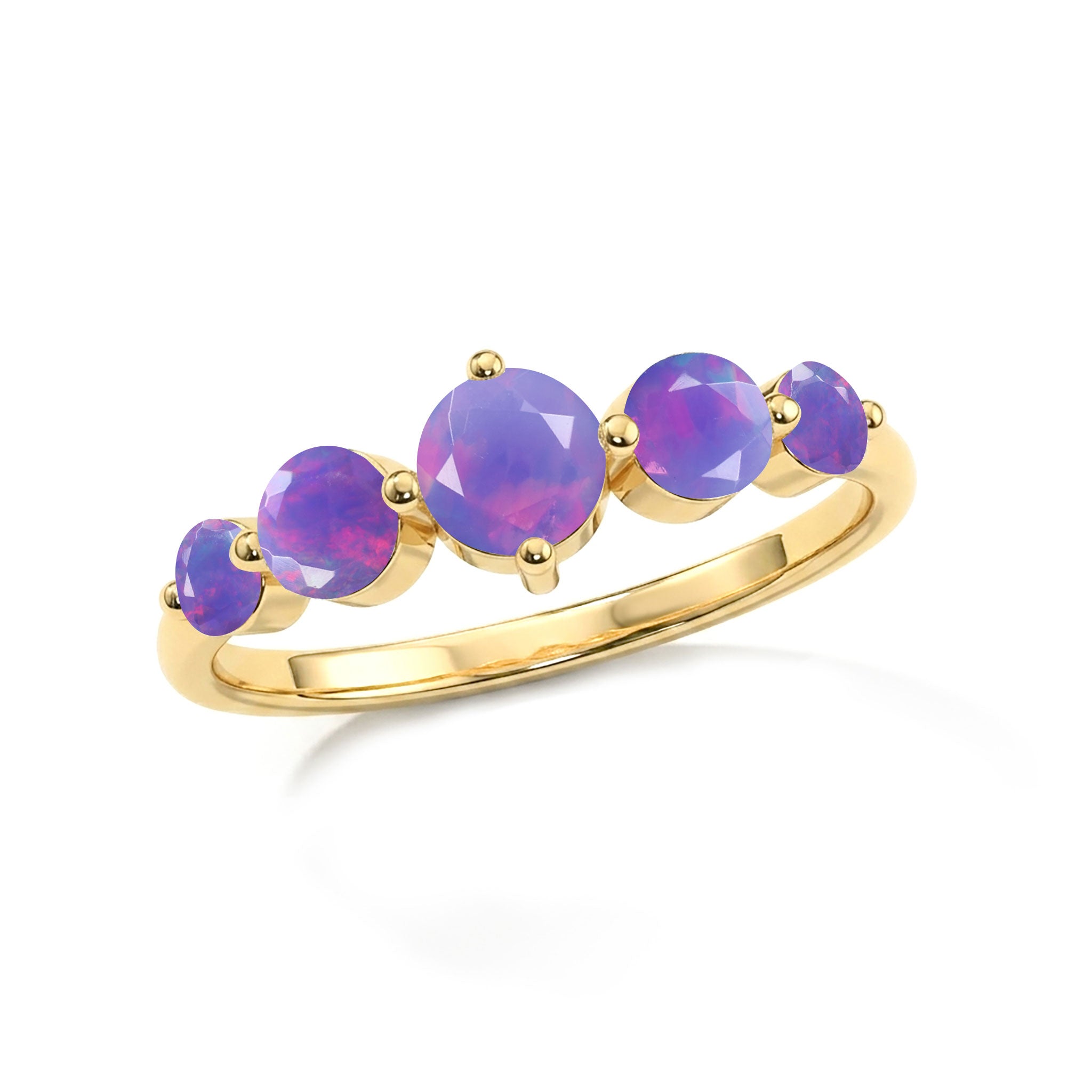 Natural Lavender Opal Jewelry, Women's Luxury Ring, Five Stone Fine Jewelry, Round Gemstone Fashion Ring, Sterling Silver Designer Ring, Gold Filled Handmade Jewelry, Elegant Gift For Women, Contemporary Accessories, October Birthstone Gift, Stackable Jewelry, Bridal Style, Timeless Ring Design, Artisan Collection, Premium Craftsmanship, Fashion Accessories