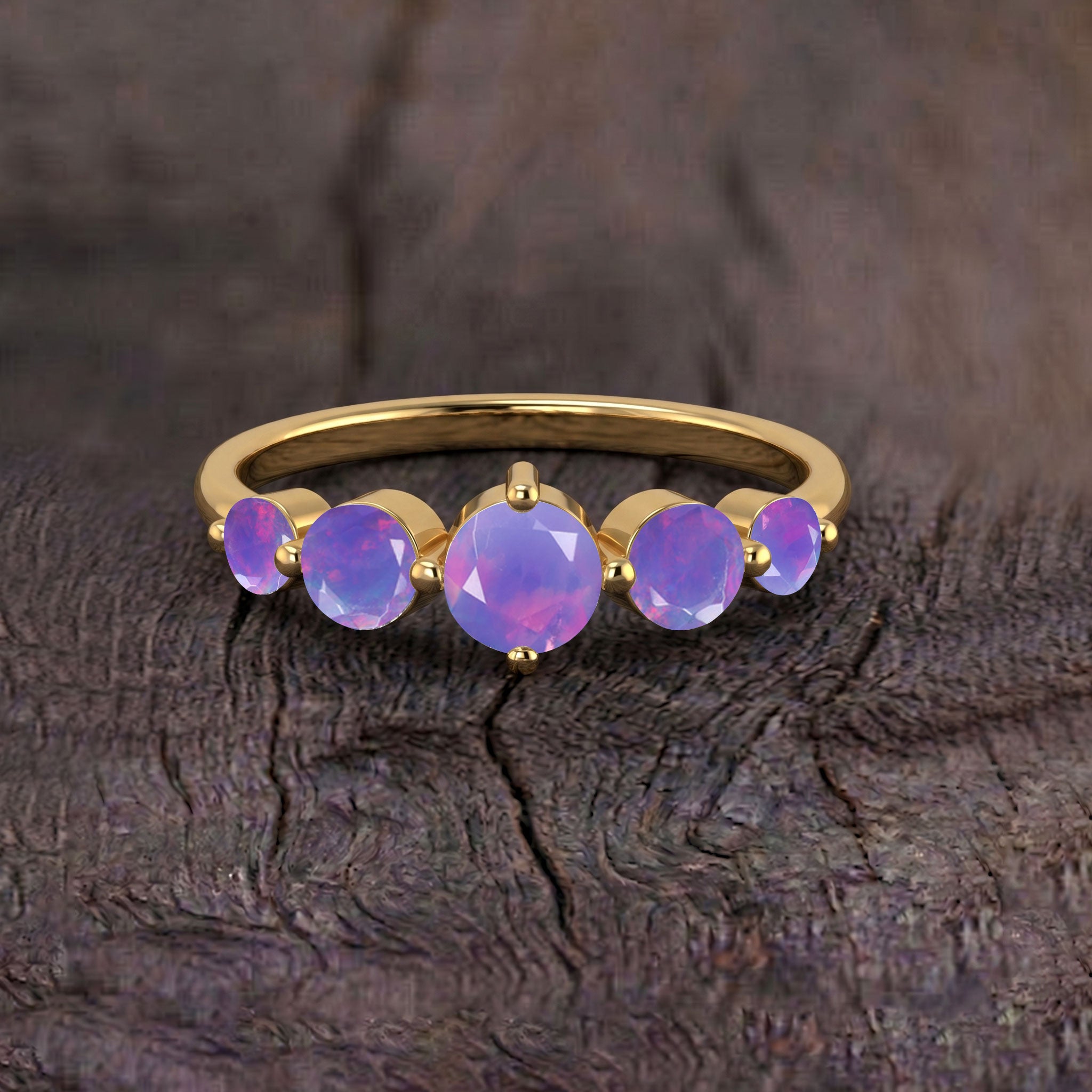 Lavender Opal Engagement Ring, Five Gemstone Ring, Contemporary Jewelry, Handmade Sterling Silver Ring, Yellow Gold Filled Jewelry, Opal Anniversary Ring, Women's Fashion Ring, Elegant Statement Ring, Minimal Jewelry, Artisan Ring, Gift For Her, Romantic Jewelry, Fine Craftsmanship, Designer Ring, Luxury Gift
