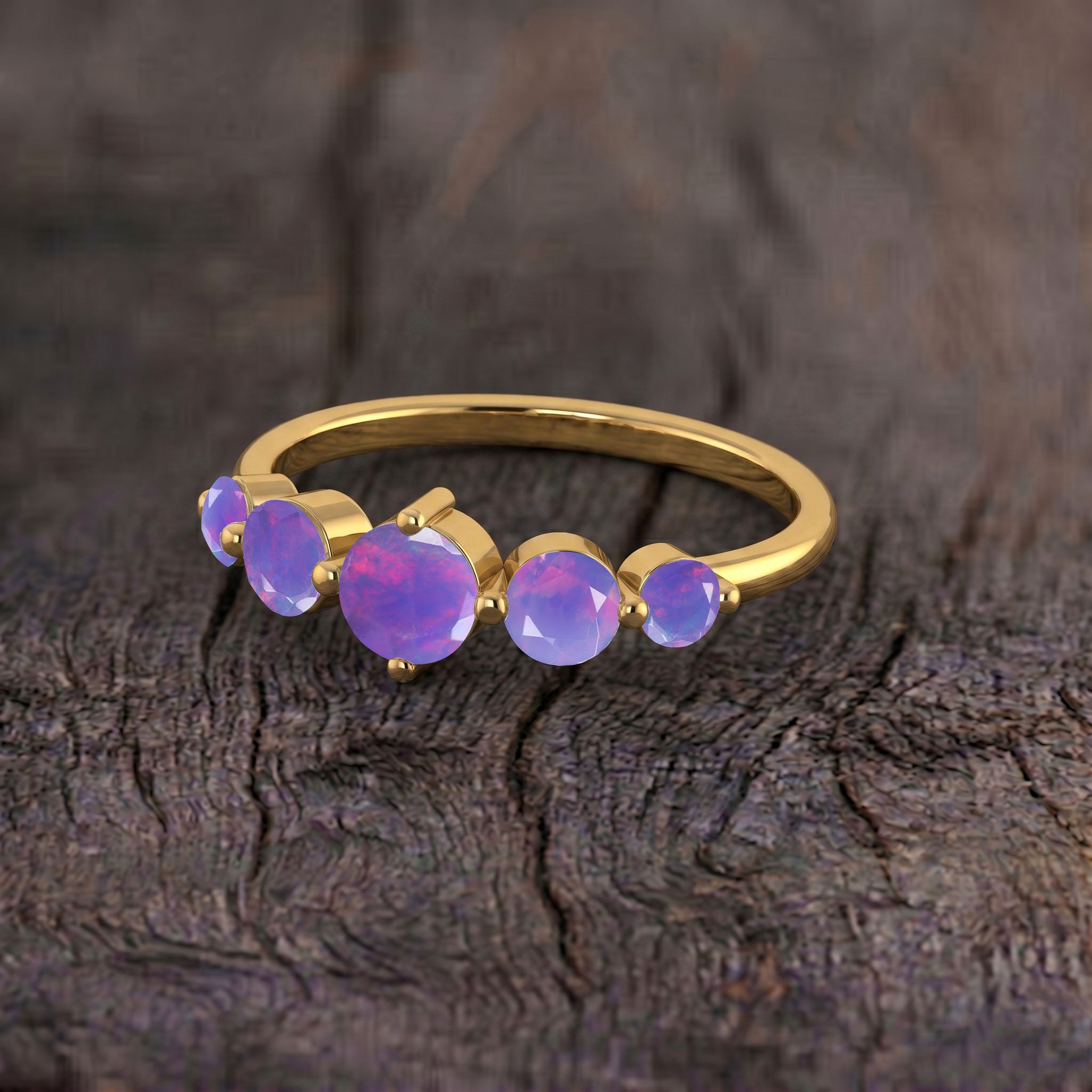 Lavender Opal Wedding Jewelry, Five Stone Stackable Ring, Handmade Jewelry Gift, Elegant Gemstone Accessories, Round Lavender Stones, Sterling Silver Fine Jewelry, Gold Filled Fine Ring, October Birthstone Collection, Women's Luxury Ring, Engagement Jewelry, Designer Jewelry, Fashion Accessories, Classic Ring, Handmade Accessories, Gift Ideas