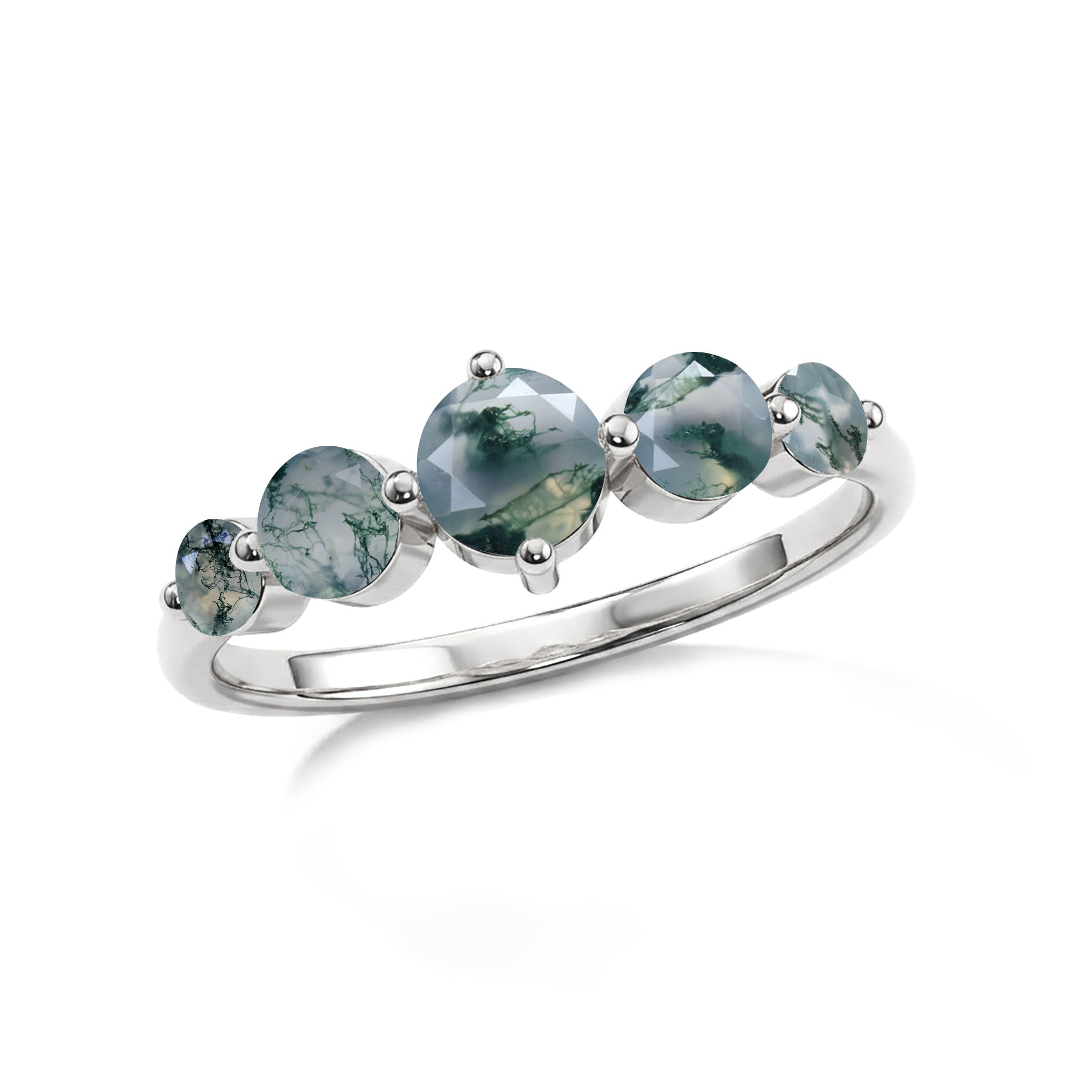 five round moss agate jewelry, forest inspired gemstone design, handcrafted sterling silver elegance, yellow gold filled jewelry craftsmanship, natural gemstone artistry, polished luxury accessory, women's birthday gift, anniversary jewelry idea, elegant botanical style, premium artisan quality, sparkling green gemstone, refined fashion accessory, timeless fine jewelry, organic beauty, sophisticated design