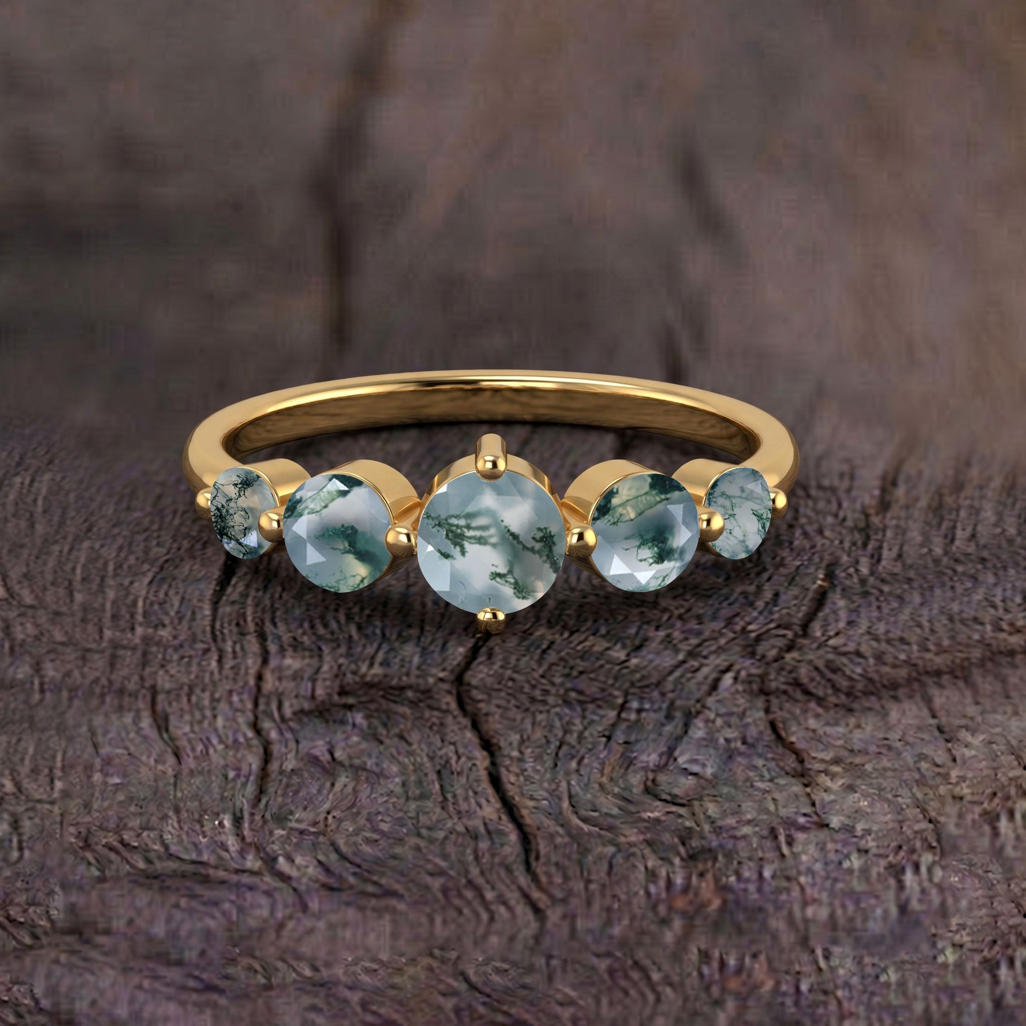natural moss agate jewelry, graduated round gemstone design, handcrafted gemstone ring, sterling silver craftsmanship, gold filled jewelry option, woodland inspired jewelry, engagement jewelry, anniversary keepsake, sparkling gemstone ring, fine jewelry for women, elegant craftsmanship, botanical gemstone style, premium jewelry, romantic gift, refined elegance