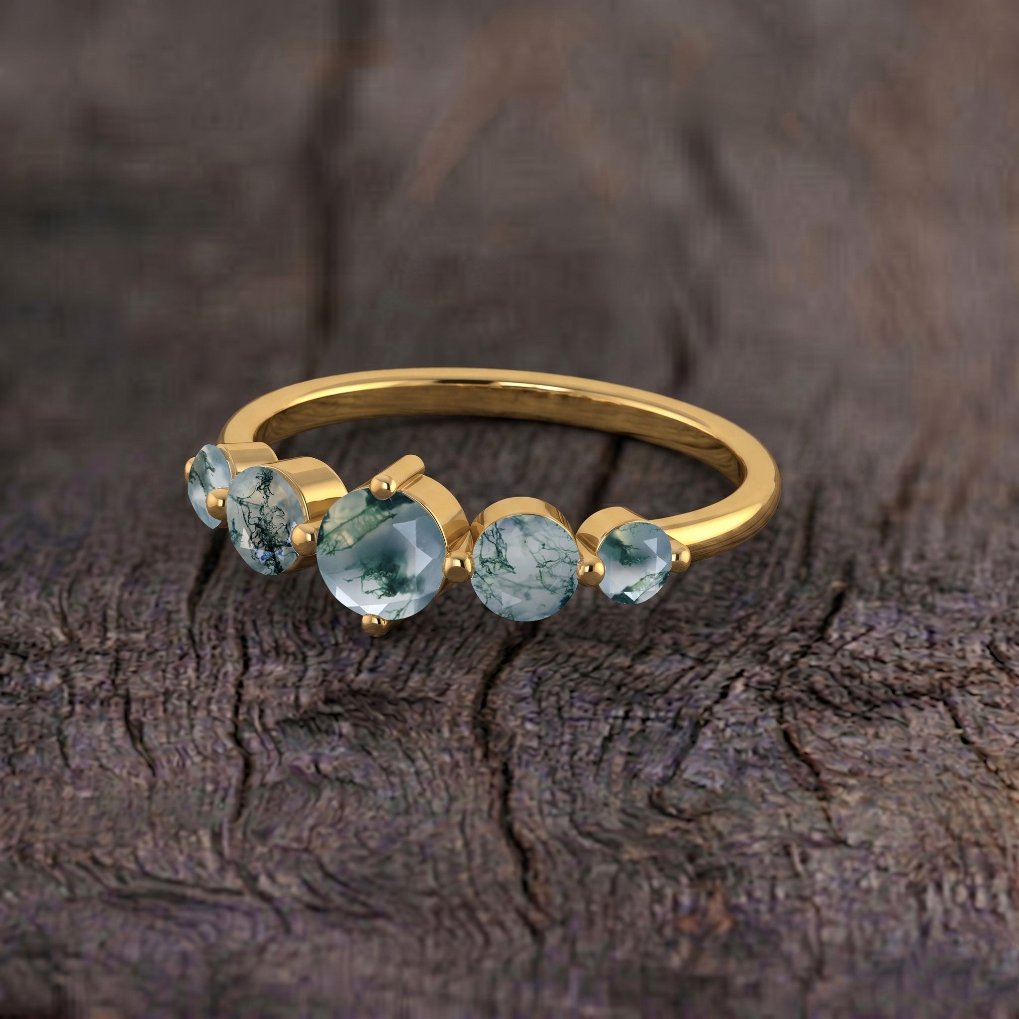 organic moss agate ring, natural green gemstone jewelry, handcrafted fine jewelry, sterling silver polished finish, yellow gold filled option, botanical gemstone accessory, elegant women's fashion, anniversary gift idea, timeless jewelry collection, artisan jewelry design, refined gemstone craftsmanship, sophisticated style, luxury jewelry gift, everyday accessory, classic elegance