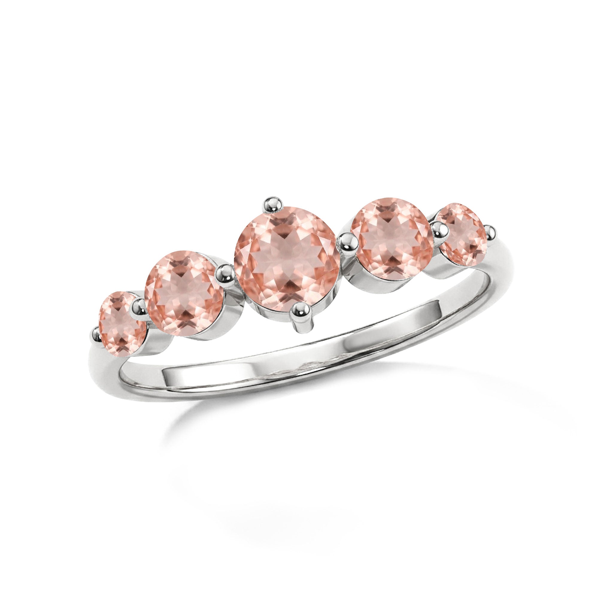 luxury morganite jewelry, blush pink gemstone sparkle, five round gemstone arrangement, sterling silver handcrafted jewelry, yellow gold filled luxury finish, elegant gift for her, anniversary celebration jewelry, polished craftsmanship, feminine fashion accessory, timeless jewelry collection, refined elegance, premium gemstone jewelry, sparkling style, artisan quality, bridal elegance