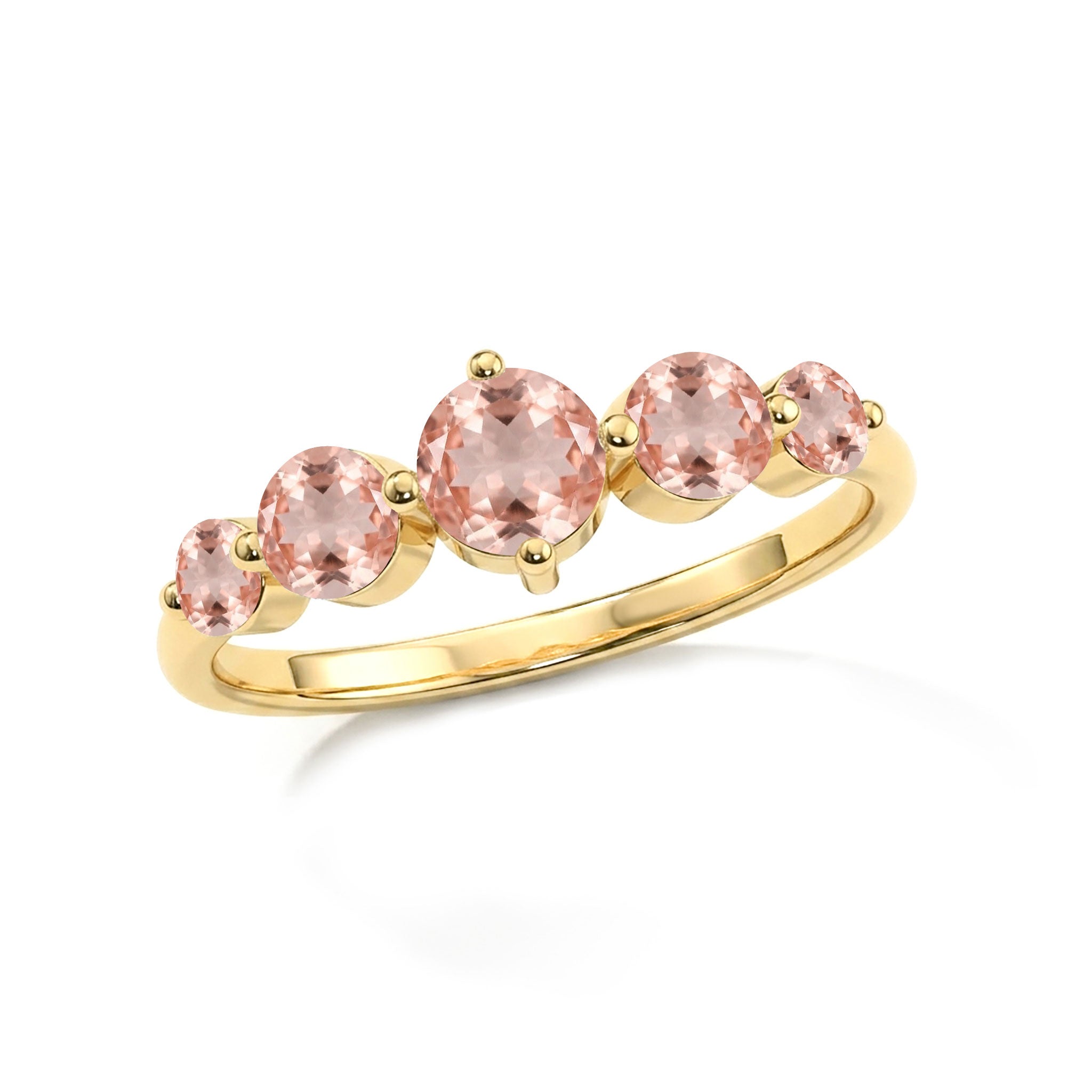 graduated pink gemstone jewelry, morganite round gemstone design, handcrafted artisan ring, sterling silver polished finish, yellow gold filled elegance, luxury anniversary jewelry, birthday jewelry gift, bridal fashion accessory, refined gemstone sparkle, sophisticated craftsmanship, elegant styling, timeless women's jewelry, premium gemstone setting, classic fashion, romantic elegance
