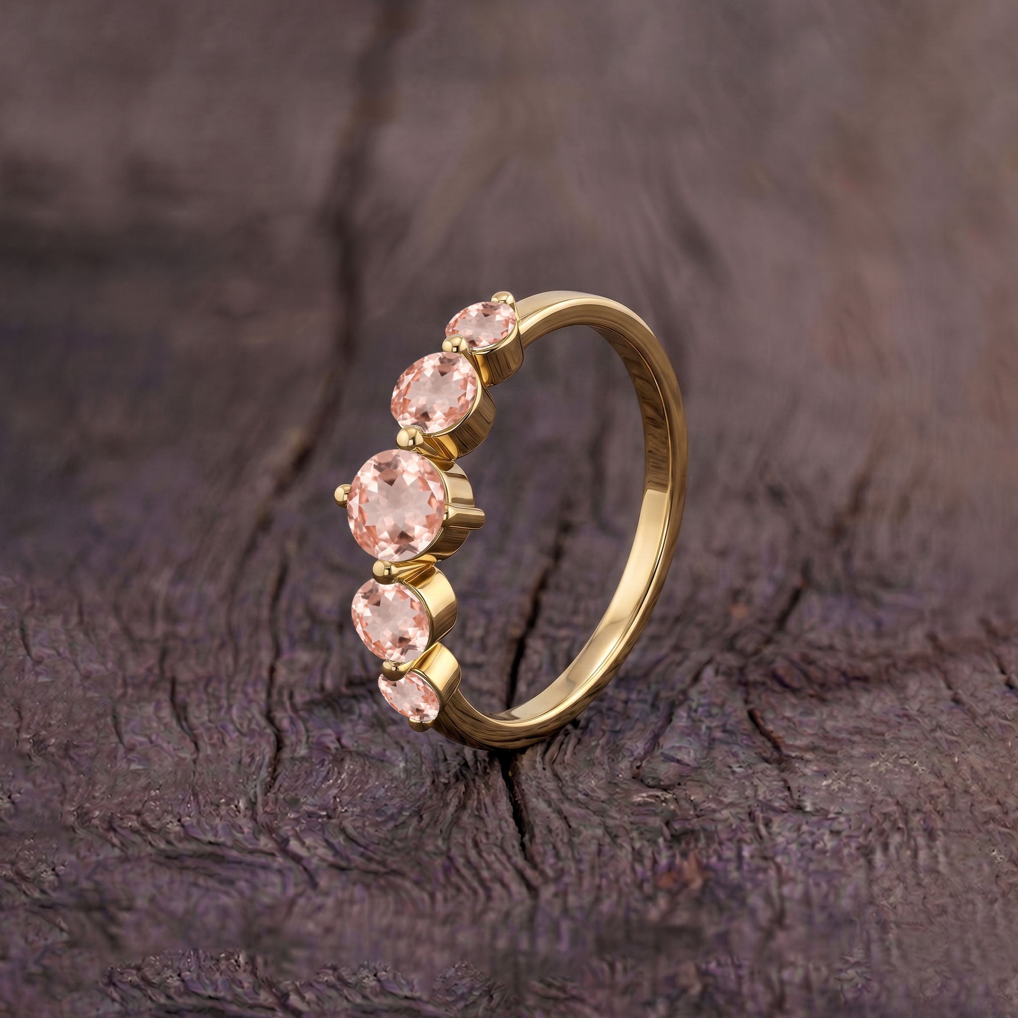 pink gemstone fashion jewelry, morganite five stone elegance, handcrafted luxury accessory, sterling silver jewelry option, yellow gold filled craftsmanship, polished gemstone setting, anniversary jewelry gift, promise jewelry, romantic keepsake, elegant women's accessory, sparkling brilliance, refined artistry, premium design, feminine elegance, everyday luxury