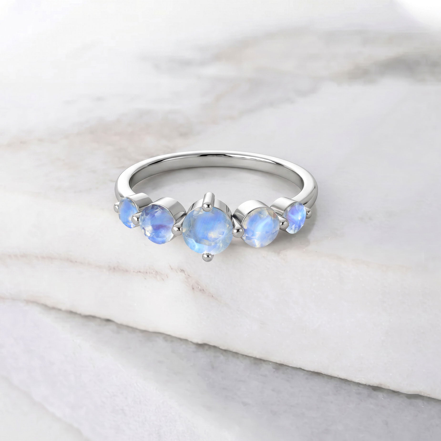 natural moonstone statement ring, five round gemstone ring, sterling silver artisan jewelry, yellow gold filled luxury ring, handcrafted elegant accessory, June birthstone fashion jewelry, glowing moonstone gemstone, refined stacking ring, bridal jewelry gift, everyday gemstone ring, polished handmade craftsmanship, premium women's jewelry, delicate ring, modern elegance, unique design