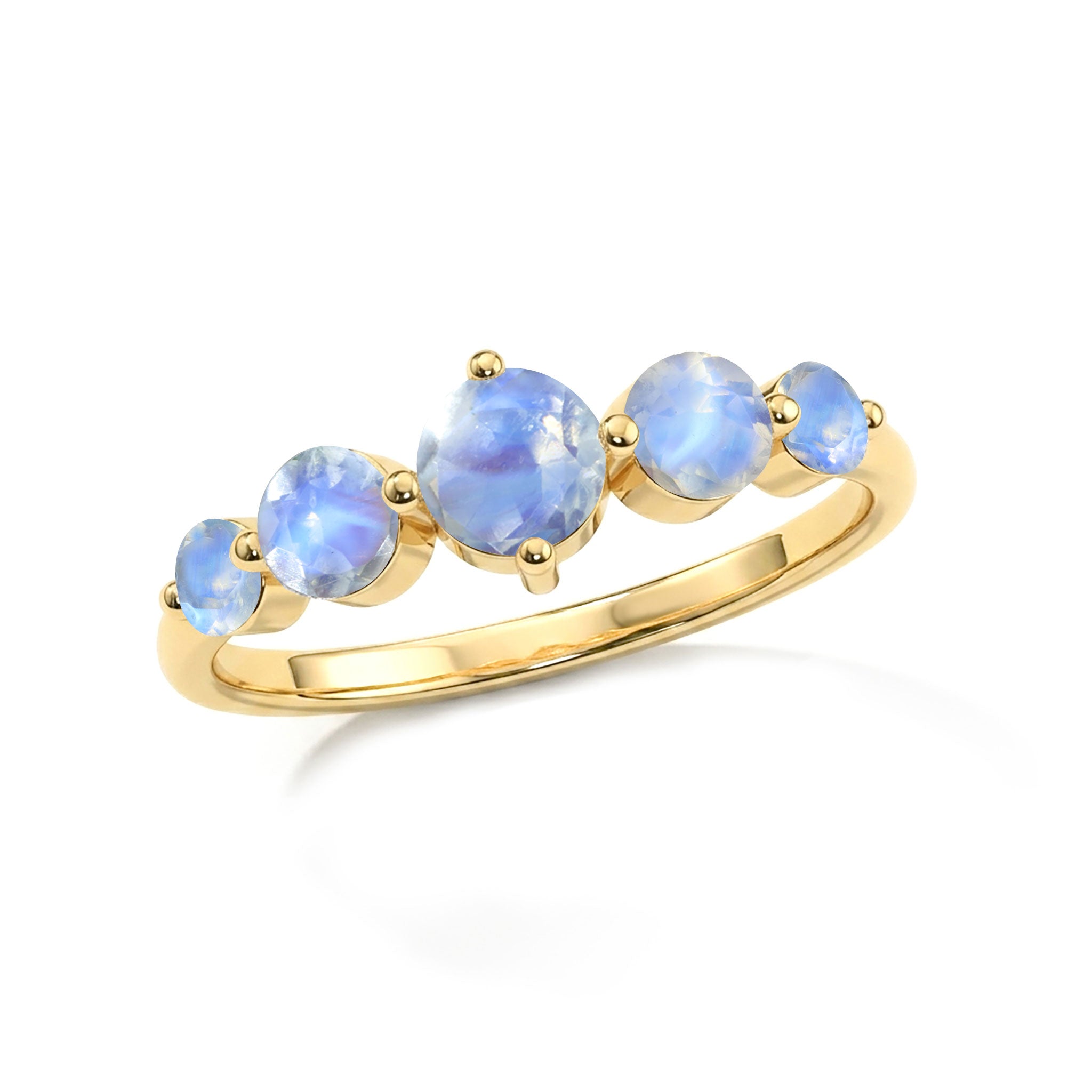 moonstone gemstone ring, natural round moonstones, five stone handcrafted jewelry, sterling silver artisan ring, yellow gold filled fine jewelry, luxury everyday accessory, minimalist gemstone ring, elegant women's gift, June birthstone keepsake, bridal stacking ring, polished comfort fit, refined jewelry design, timeless handcrafted ring, premium gemstone jewelry, fashionable accessory