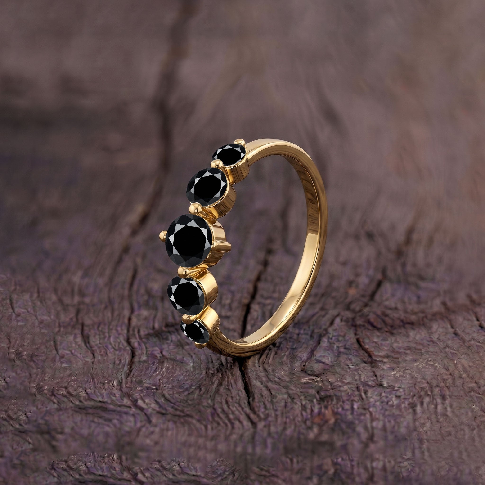black onyx fashion jewelry, handcrafted five gemstone design, natural black gemstone ring, sterling silver luxury finish, yellow gold filled jewelry craftsmanship, polished artisan setting, women's anniversary jewelry, promise gift, bold elegance, refined fashion accessory, premium jewelry quality, timeless design, sophisticated craftsmanship, everyday style, luxury accessory