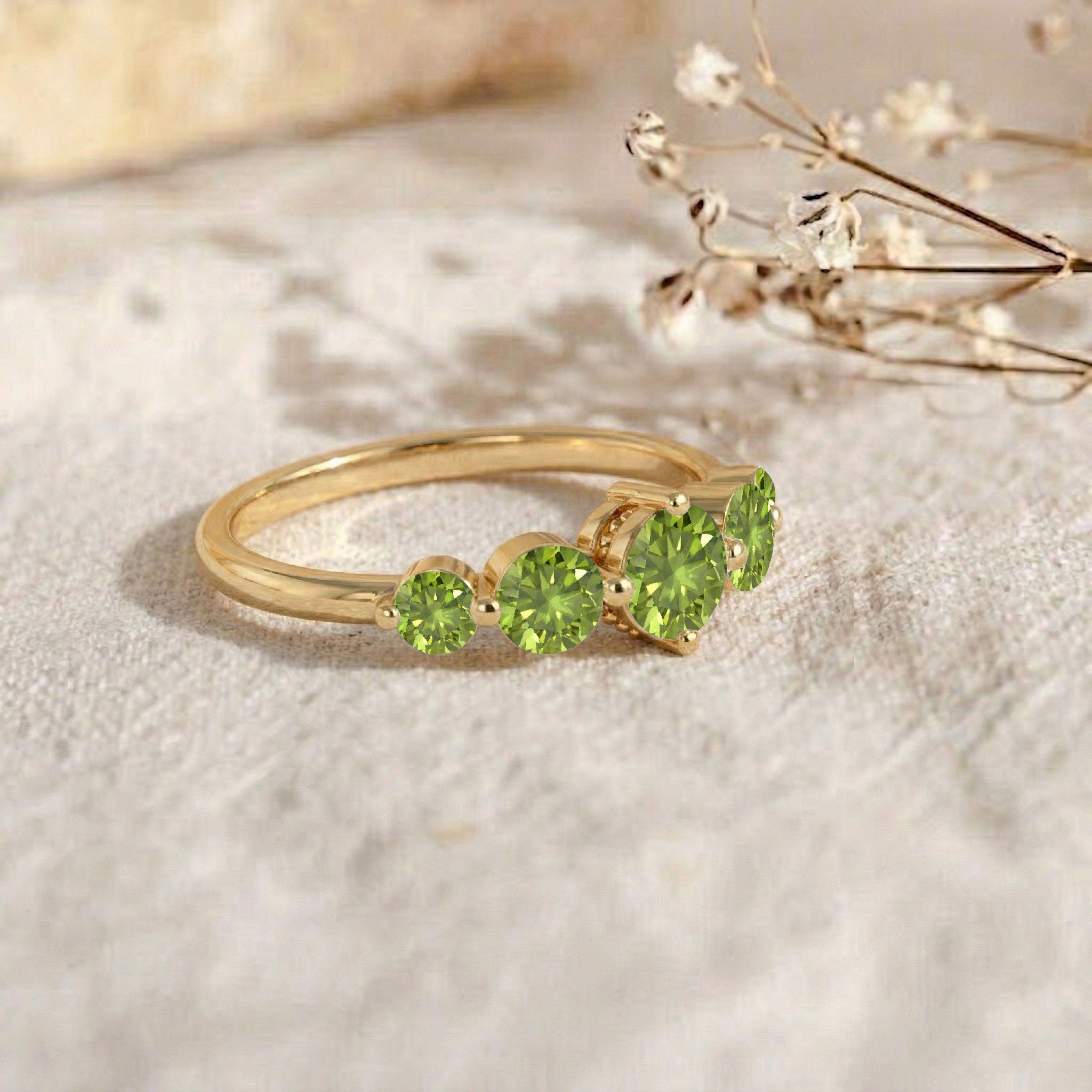 floating gemstone appearance, open gallery ring, round peridot brilliance, handcrafted jewellery artistry, polished slim shank, premium silver jewellery, luxurious yellow gold filled band, elegant stacking accessory, vibrant birthstone jewellery, artisan luxury design, refined gemstone setting, fashionable ring collection, everyday statement jewellery, unique silhouette, premium craftsmanship