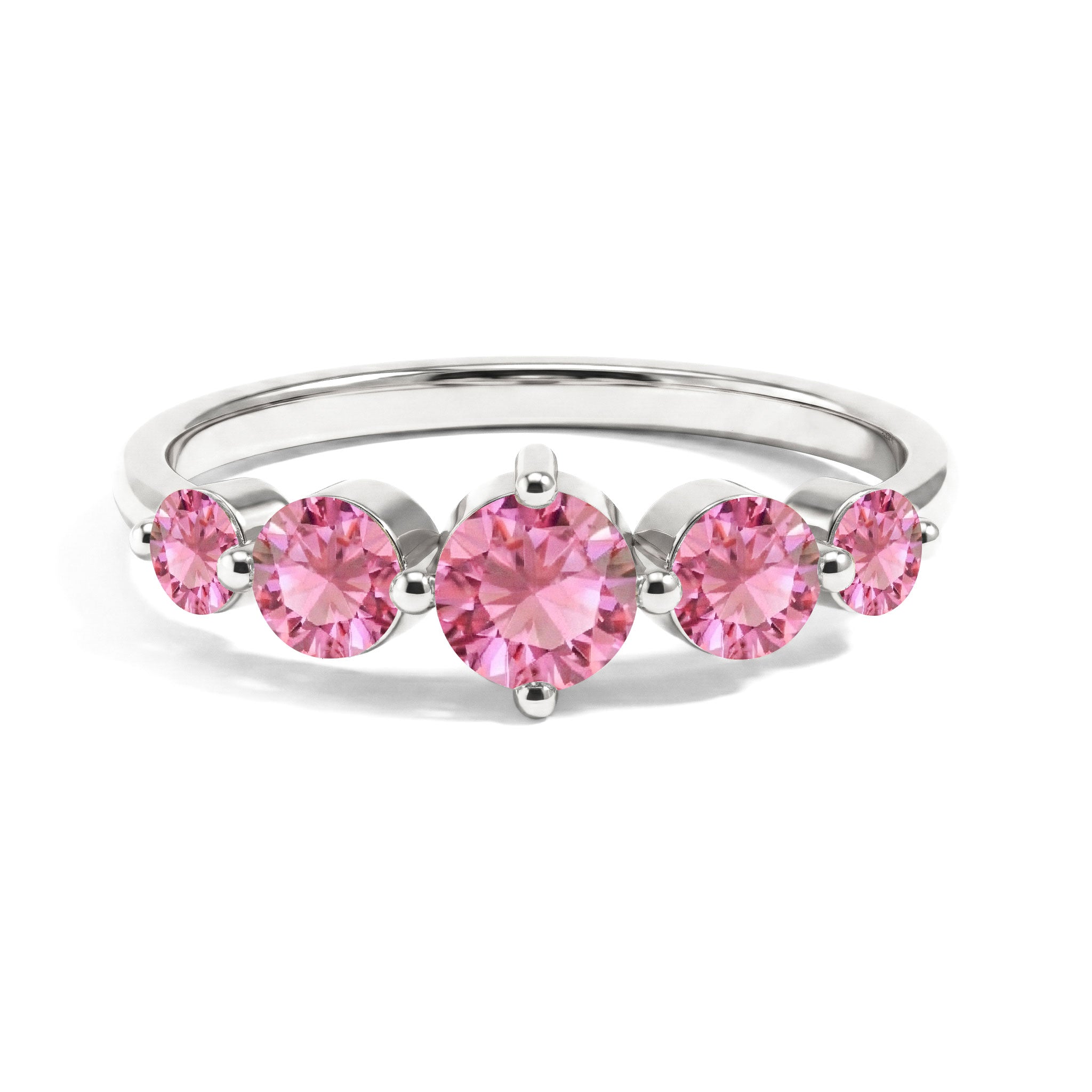 pink tourmaline ring, five stone pink gemstone ring, round pink gemstones, 925 sterling silver jewellery, yellow gold filled ring, graduated gemstone design, shared prong setting, polished slim band, elegant women's jewellery, handcrafted ring, statement gemstone accessory, anniversary gift, feminine jewellery, premium craftsmanship, luxury ring
