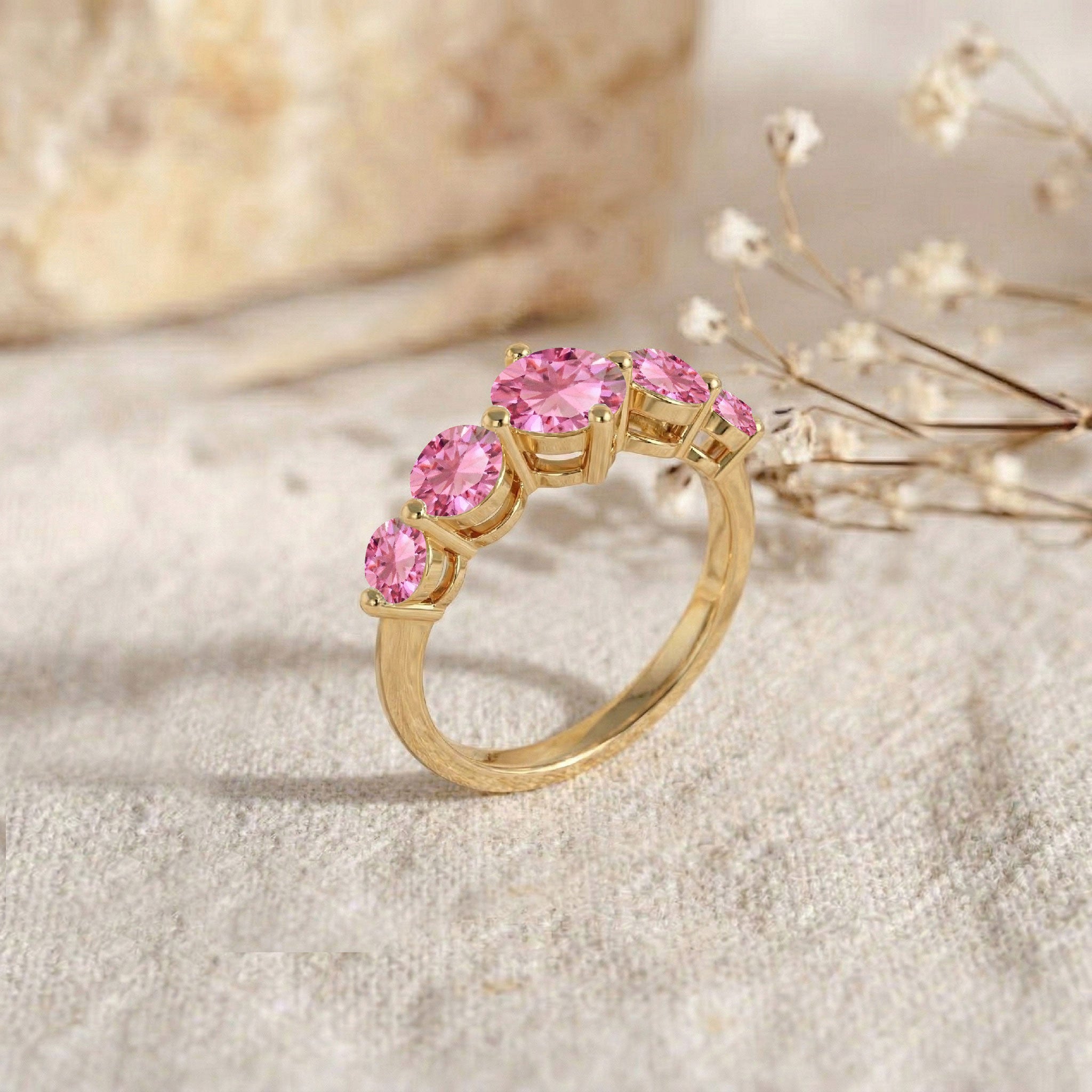 pink gemstone jewellery ring, graduated round stones, handcrafted artisan craftsmanship, sterling silver polished band, premium gold filled option, elegant women's fashion, refined gemstone brilliance, sophisticated accessory, anniversary ring, colourful gemstone design, modern luxury jewellery, timeless collection, premium quality, fine jewellery, exclusive style