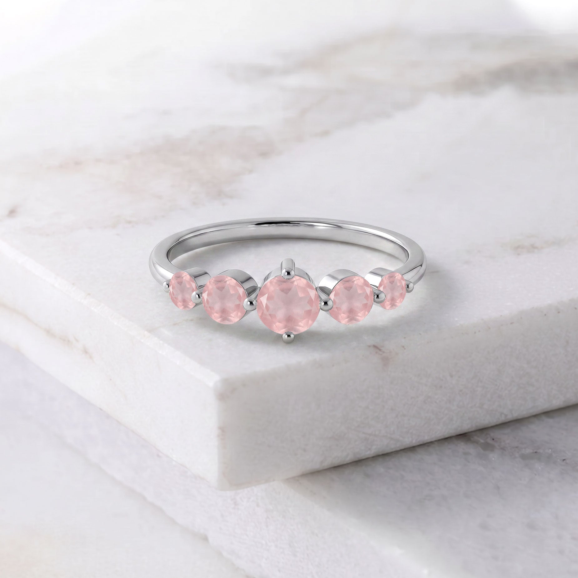 natural blush gemstone jewelry, rose quartz handcrafted ring, sterling silver luxury jewelry, yellow gold filled polished finish, five gemstone design, refined craftsmanship, women's anniversary present, elegant promise jewelry, artisan made accessory, premium fashion jewelry, meaningful keepsake, sophisticated elegance, classic jewelry, romantic style, timeless accessory