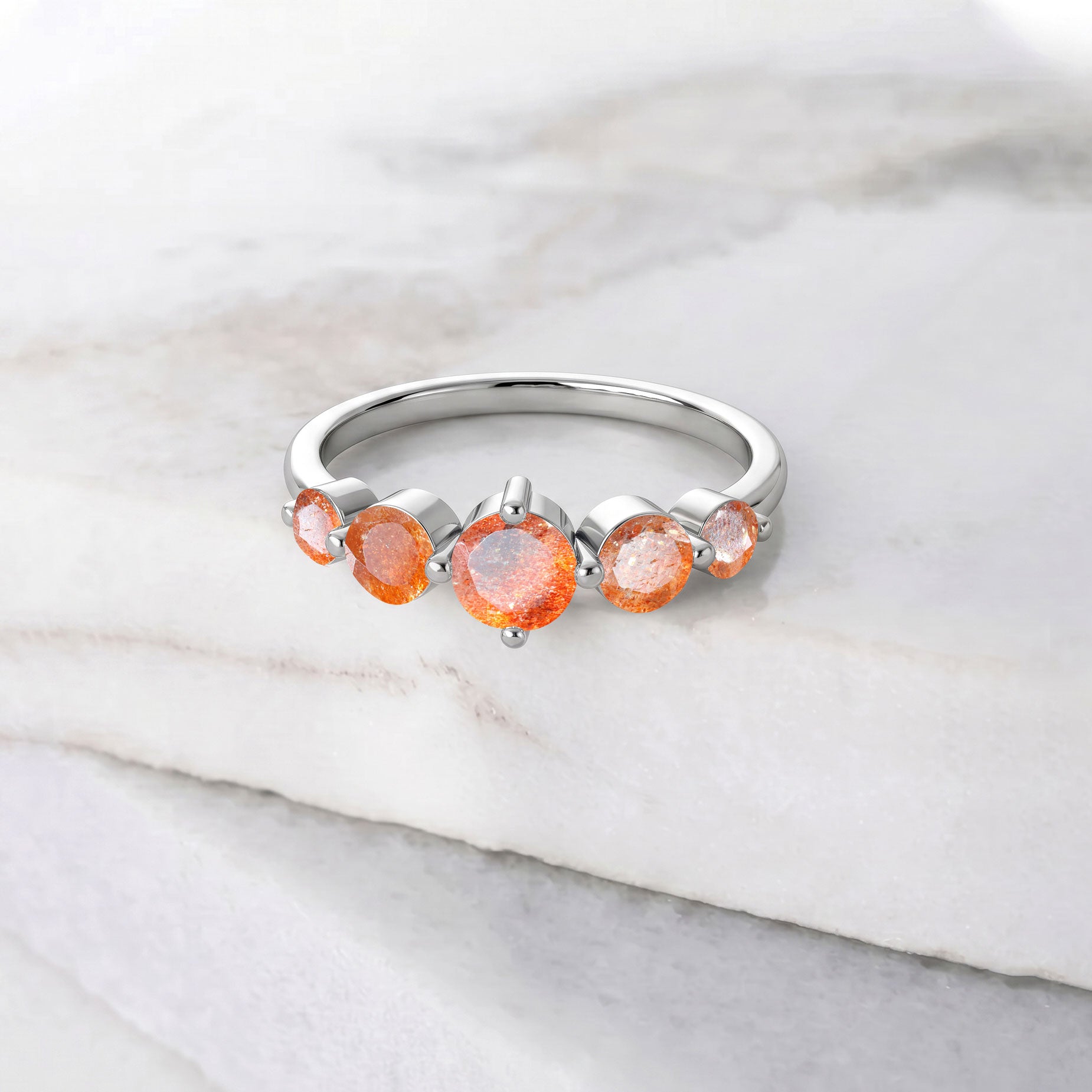 orange sunstone jewelry, five gemstone arrangement, handcrafted fine jewelry, sterling silver elegance, gold filled craftsmanship, sparkling natural gemstones, anniversary jewelry gift, birthday jewelry, polished prong setting, women's luxury accessory, elegant fashion jewelry, minimalist design, timeless style, artisan made, premium quality
