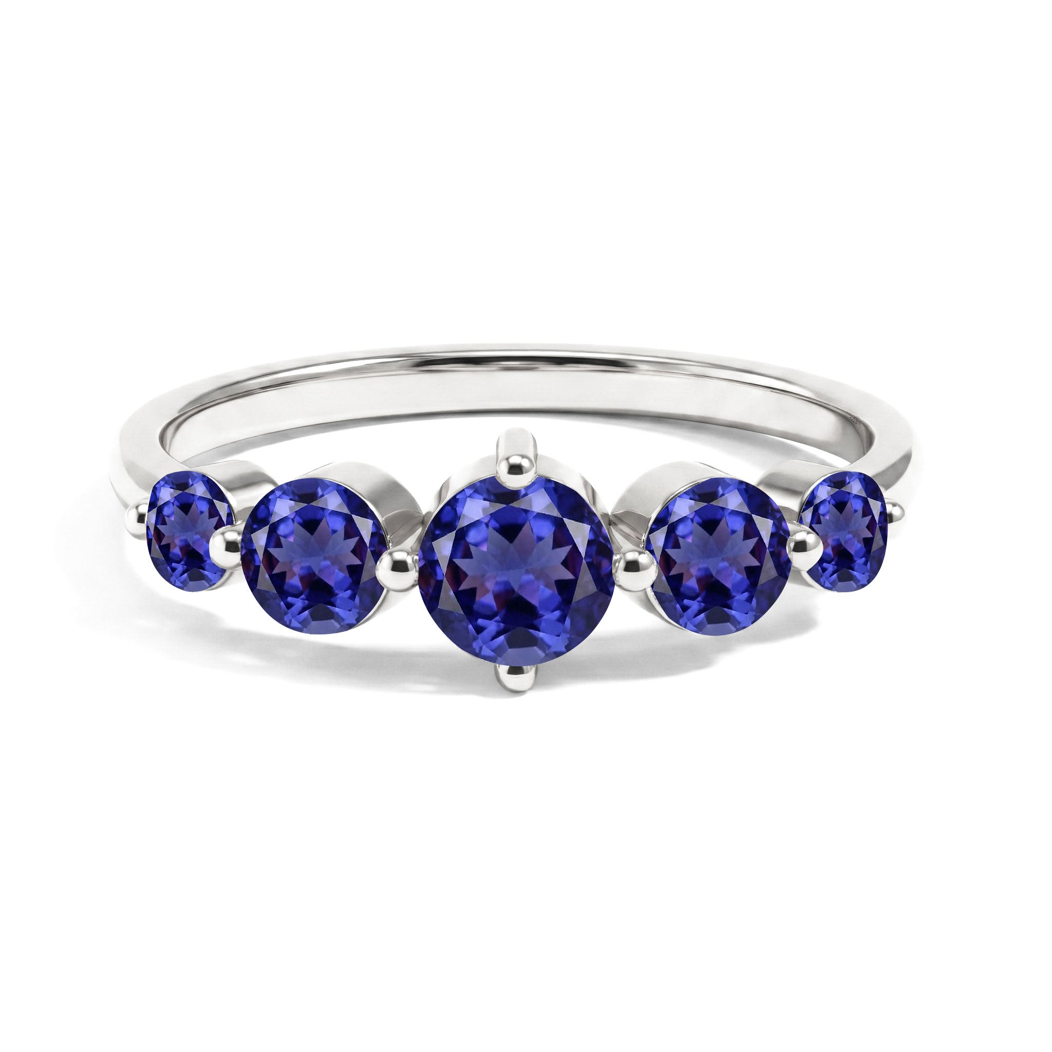 tanzanite five stone ring, december birthstone ring, round tanzanite gemstones, 925 sterling silver ring, yellow gold filled ring, violet blue gemstone jewelry, elegant women's jewelry, handcrafted fine jewelry, anniversary gift, promise ring, luxury jewelry, polished gemstone setting, timeless design, gift for her, modern jewelry