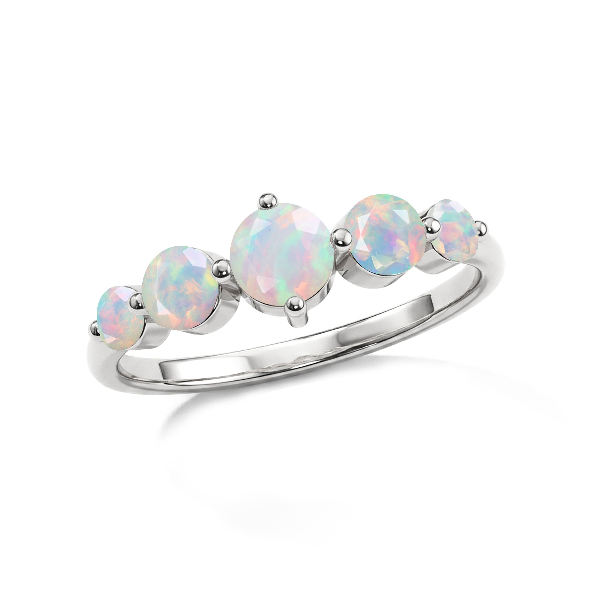 white opal statement jewelry, october gemstone ring, elegant handcrafted accessory, polished sterling silver finish, luxury yellow gold filled jewelry, five gemstone design, artisan craftsmanship, bridal elegance, anniversary jewelry gift, premium gemstone collection, modern classic jewelry, colorful opal beauty, feminine style, everyday luxury, fashion accessory, timeless keepsake, unique design, birthday gift, fine jewelry, refined style