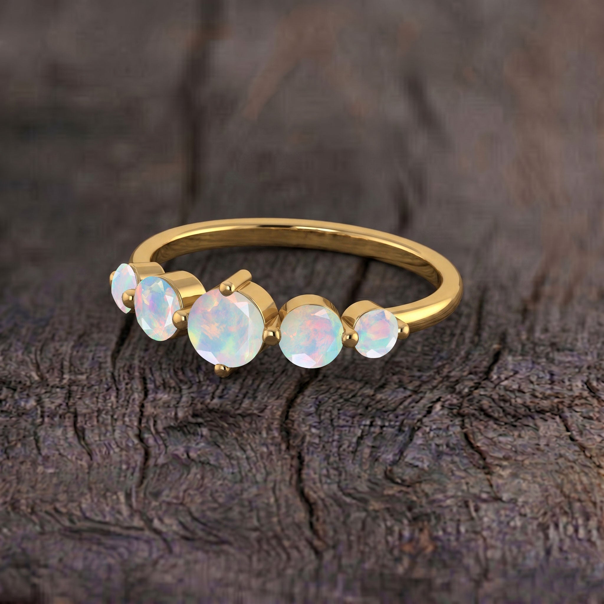 five round white opals, october birthstone ring, artisan crafted jewelry, sterling silver elegance, yellow gold filled option, luxury gemstone jewelry, bridal inspiration, anniversary celebration, romantic gift idea, colorful gemstone, premium ring design, modern elegance, everyday fashion, handcrafted accessory, fine jewelry collection, elegant gift, statement jewelry, timeless beauty, women's jewelry, special occasion gift