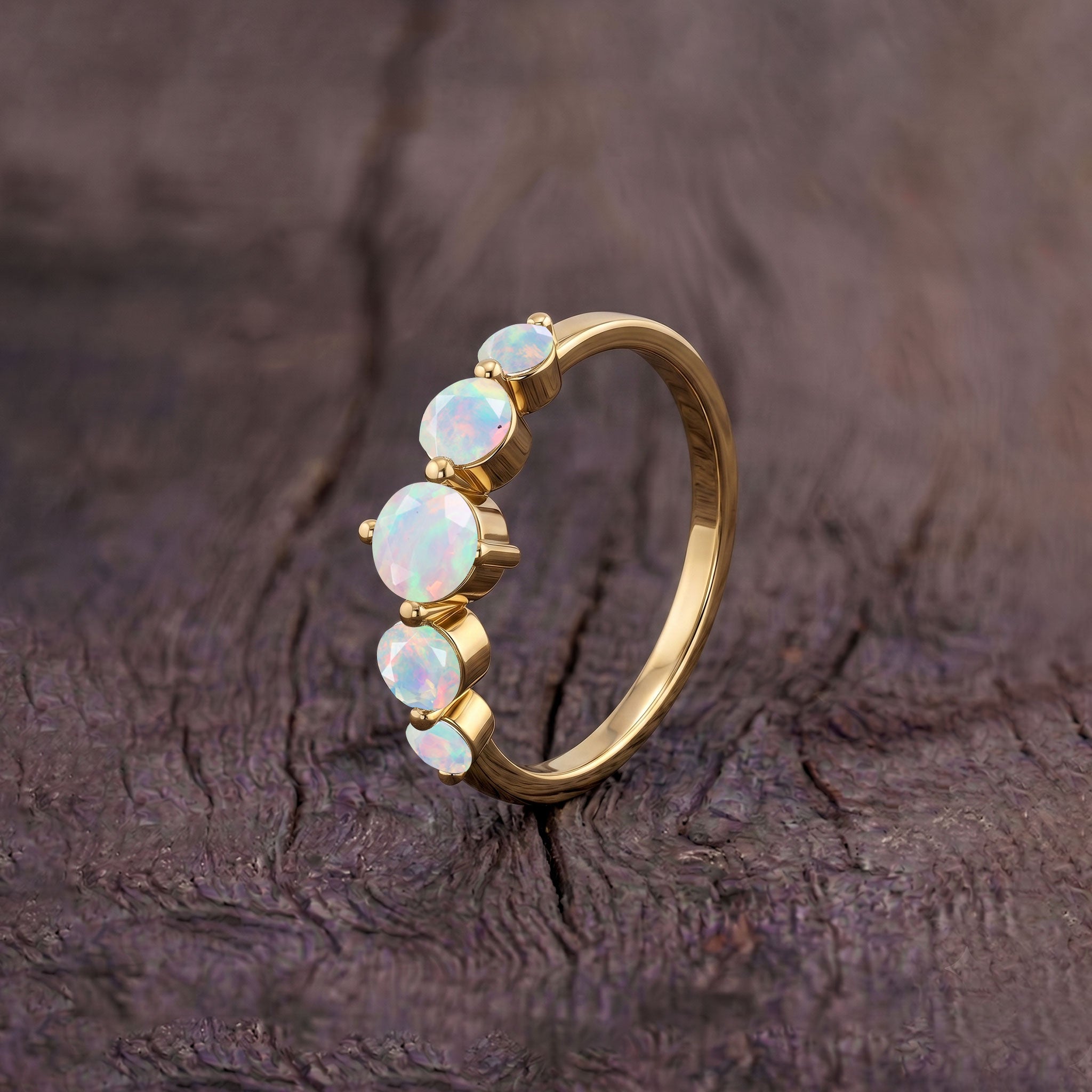 october birthstone jewelry, natural white opal accessory, five stone gemstone ring, handcrafted luxury jewelry, sterling silver option, yellow gold filled option, bridal jewelry collection, promise gift, anniversary jewelry, artisan craftsmanship, colorful gemstone beauty, elegant accessory, feminine jewelry, premium design, stackable style, timeless elegance, modern classic, luxury fashion, special gift, fine jewelry