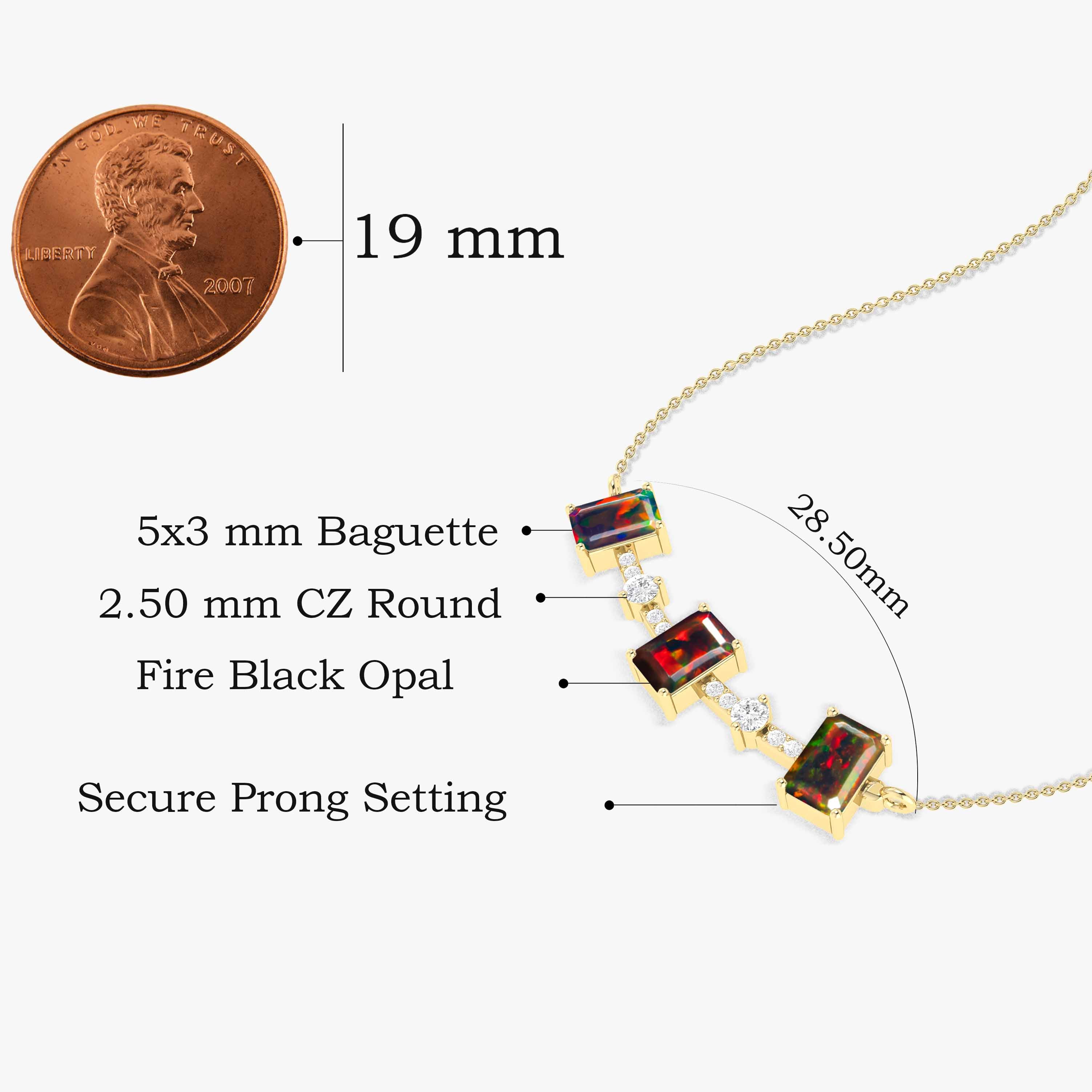 Black Opal Baguette Gemstone Bar Necklace