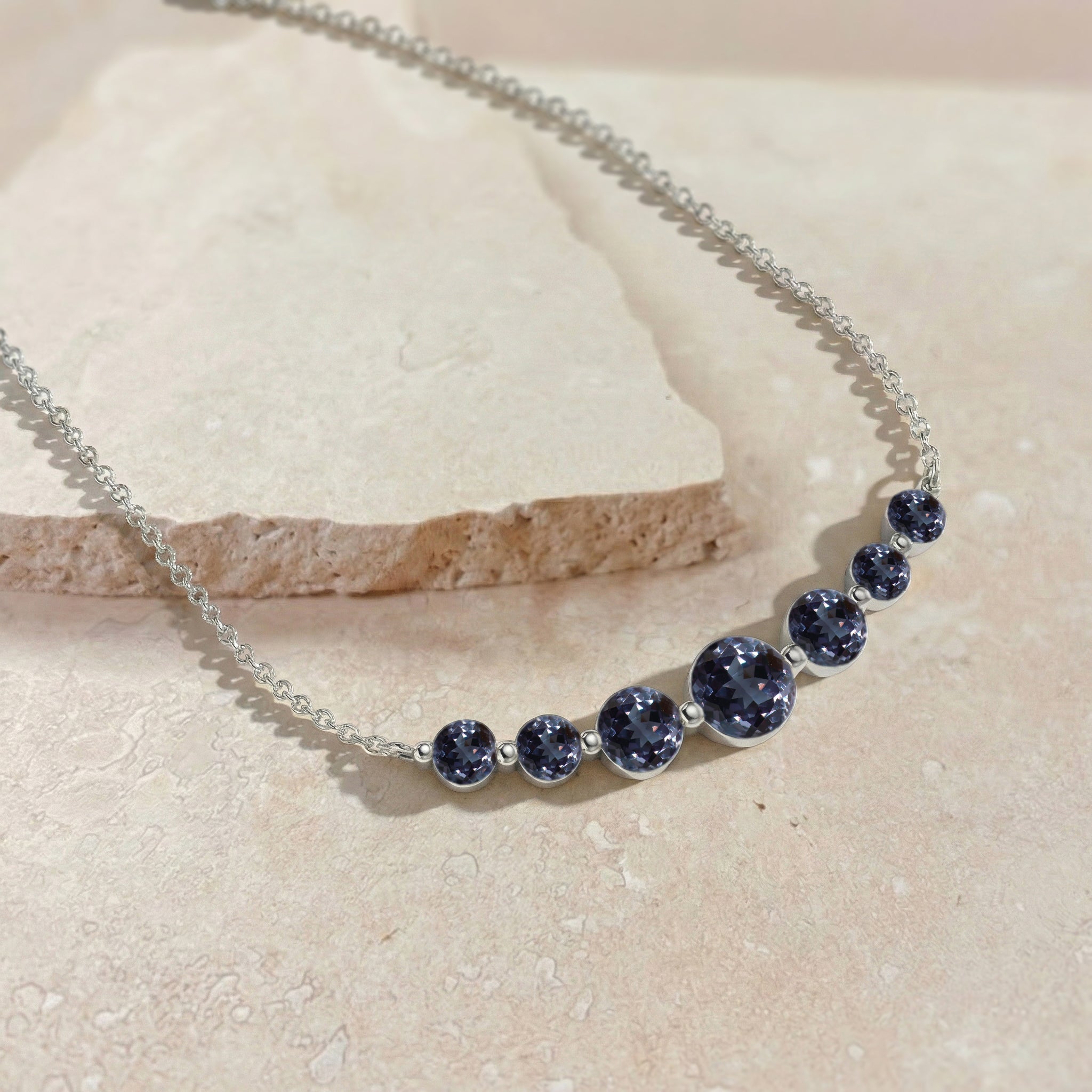 Alexandrite Curved Bar Necklace in 925 Sterling Silver 2.55ct