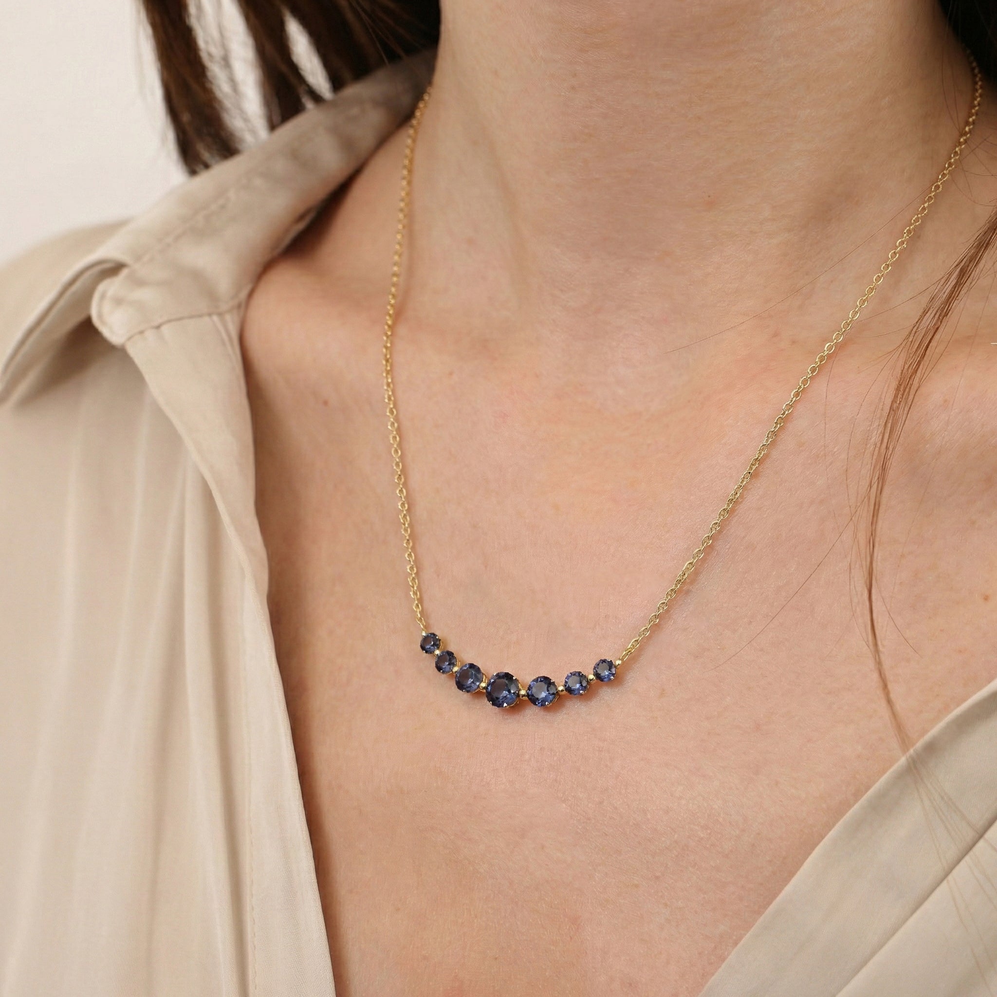 Alexandrite Curved Bar Pendant Necklace in Yellow Gold Plated 2.55ct