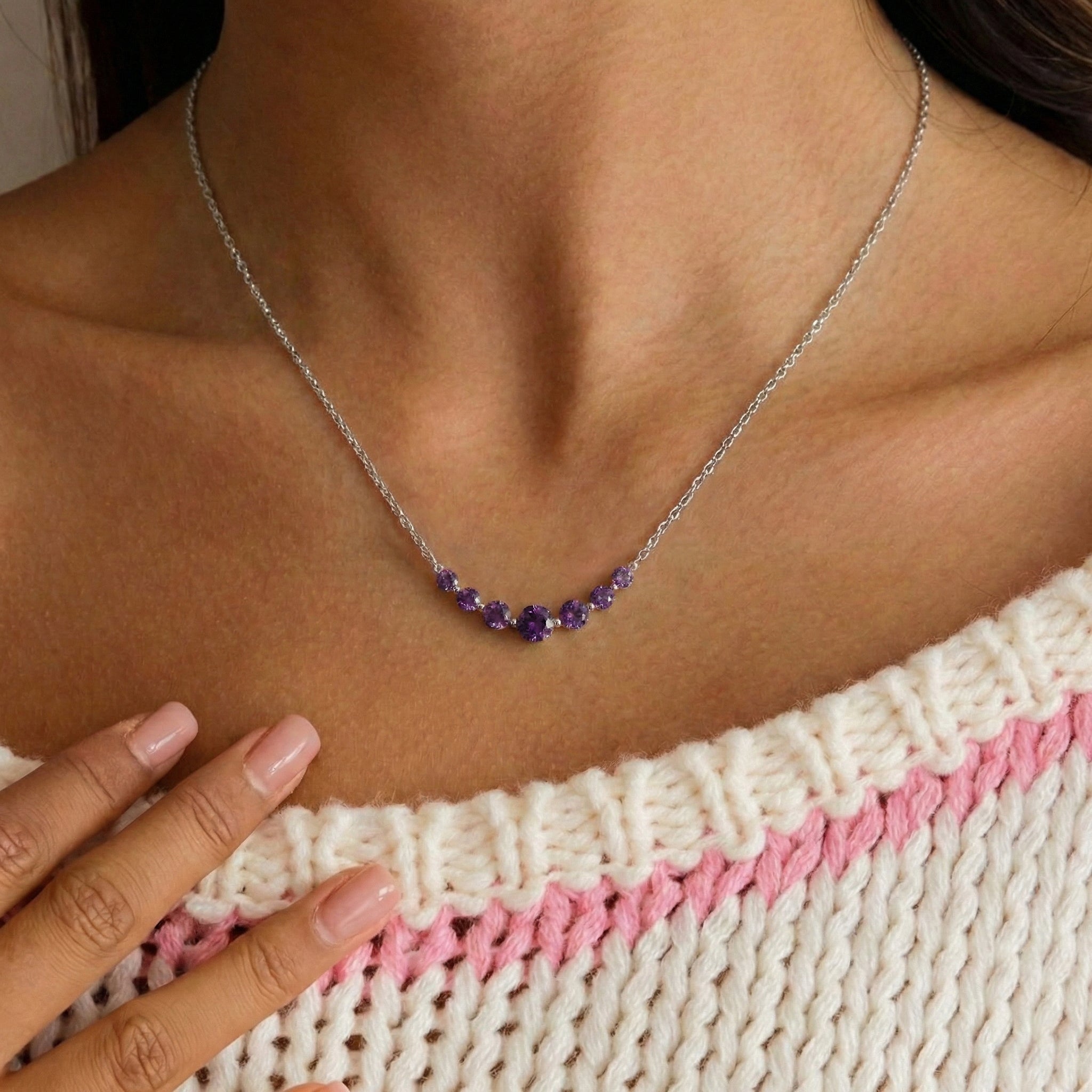 Amethyst Curved Bar Necklace in 925 Sterling Silver 2.55ct