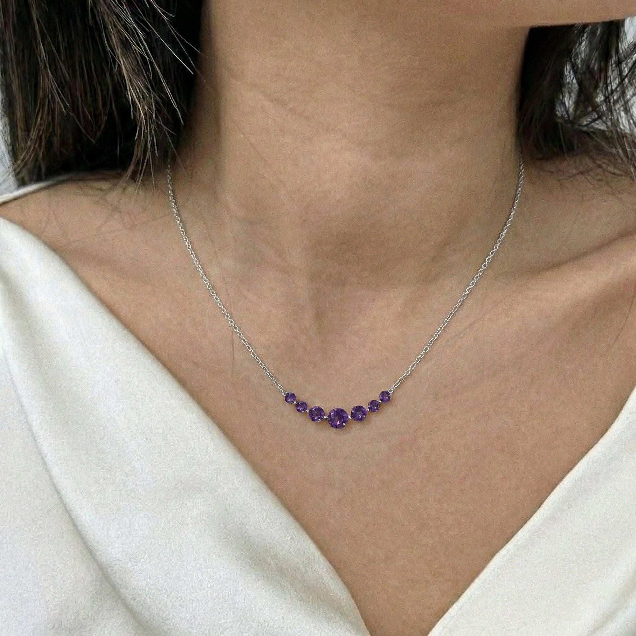 Amethyst Curved Bar Necklace in 925 Sterling Silver 2.55ct