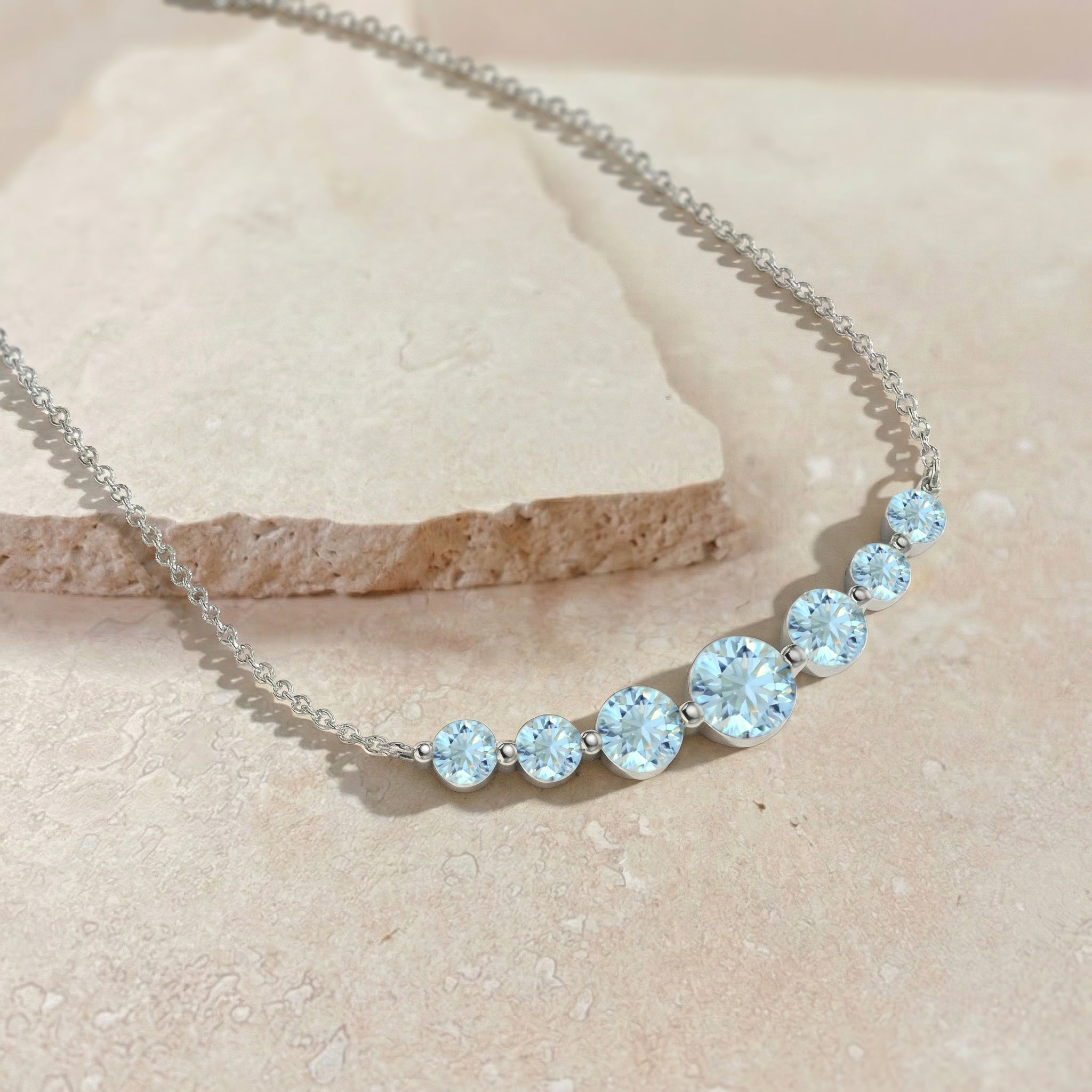 Aquamarine Curved Bar Necklace in 925 Sterling Silver 2.55ct