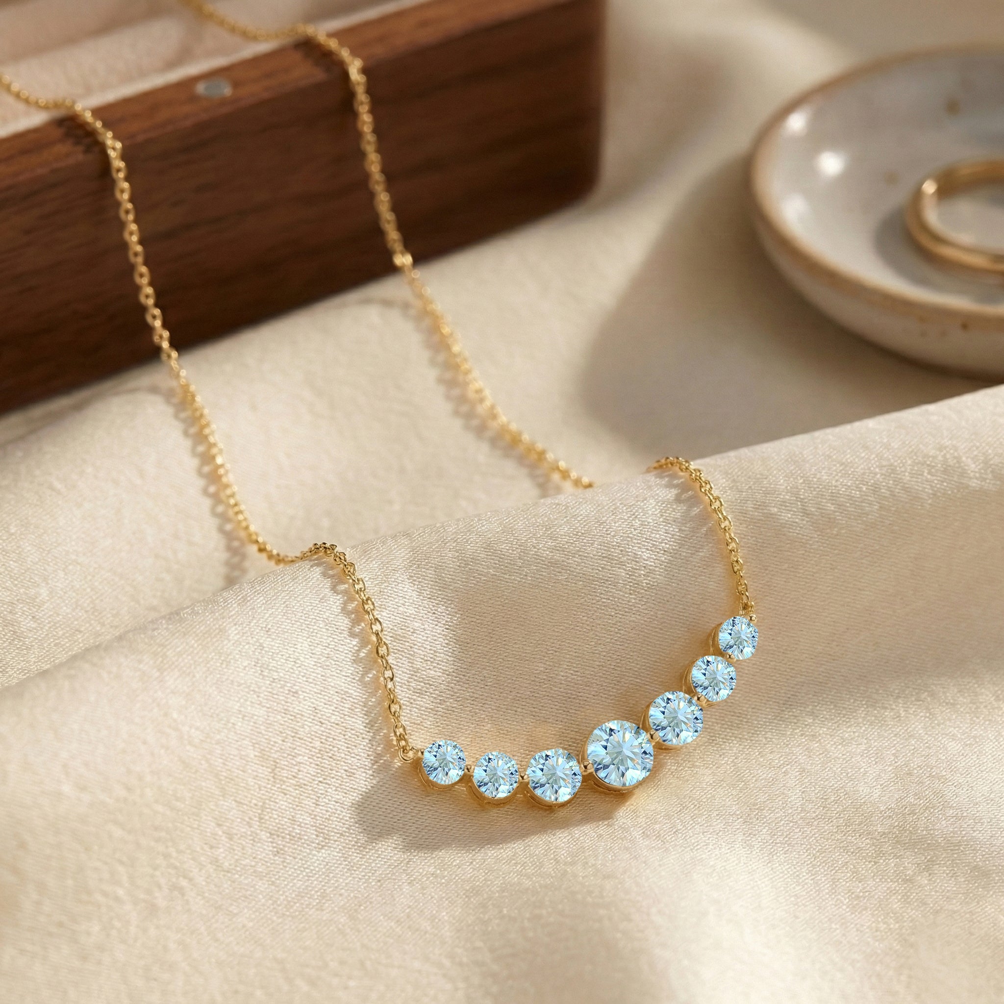 Aquamarine Curved Bar Necklace in Yellow Gold Plated 2.55ct
