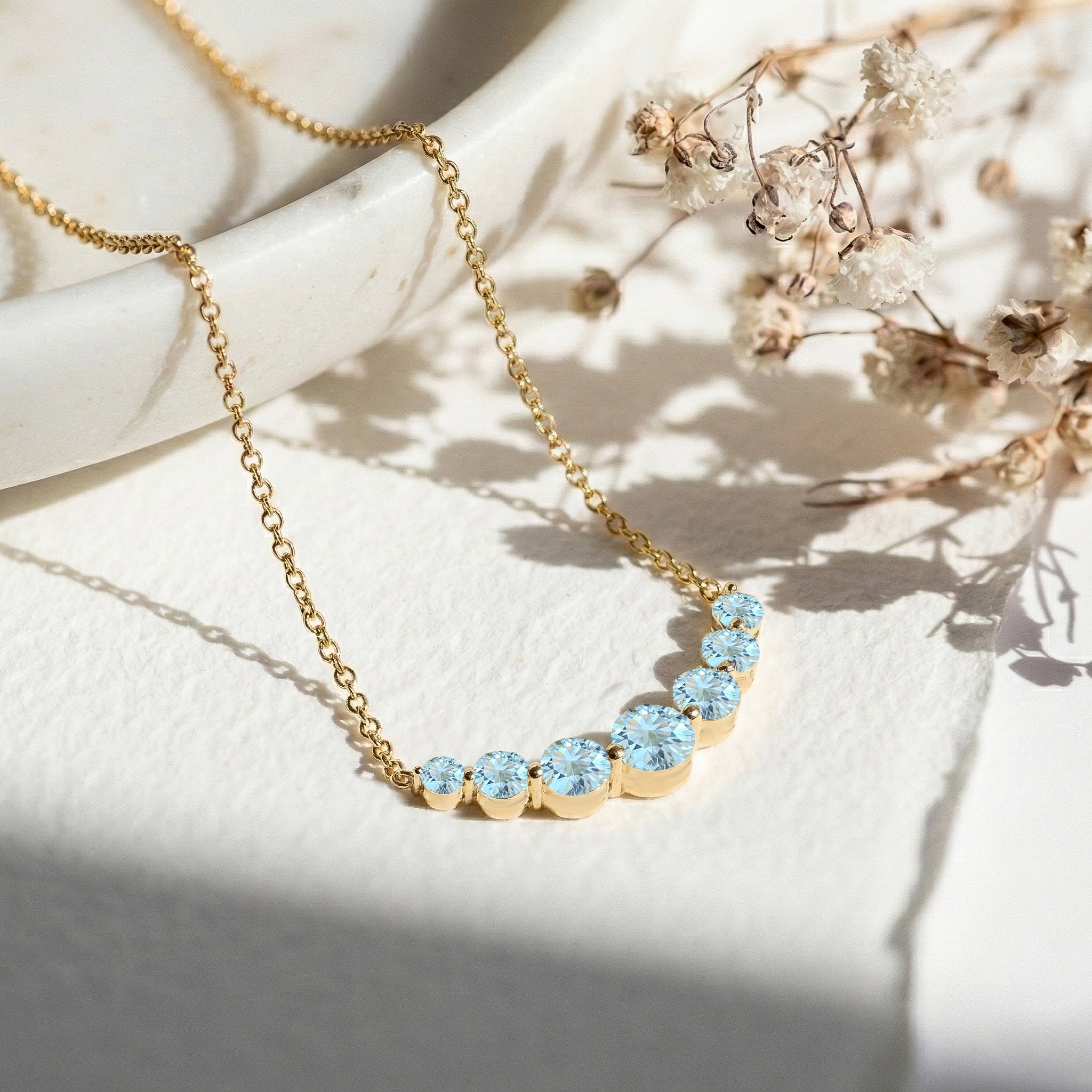 Aquamarine Curved Bar Necklace in Yellow Gold Plated 2.55ct