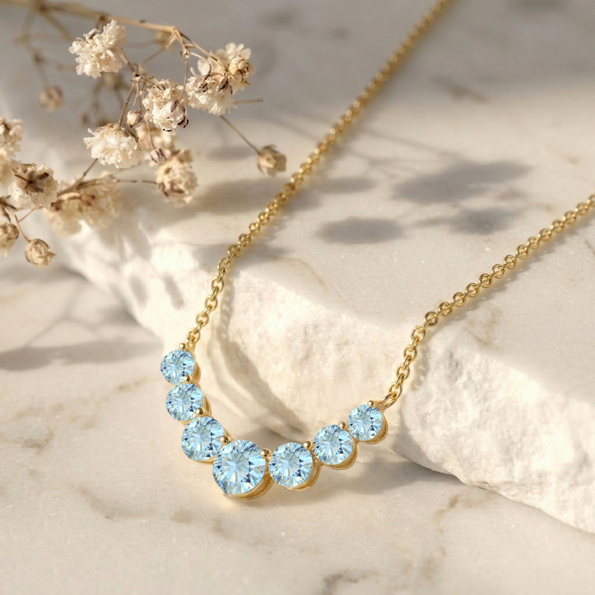 Aquamarine Curved Bar Necklace in Yellow Gold Plated 2.55ct