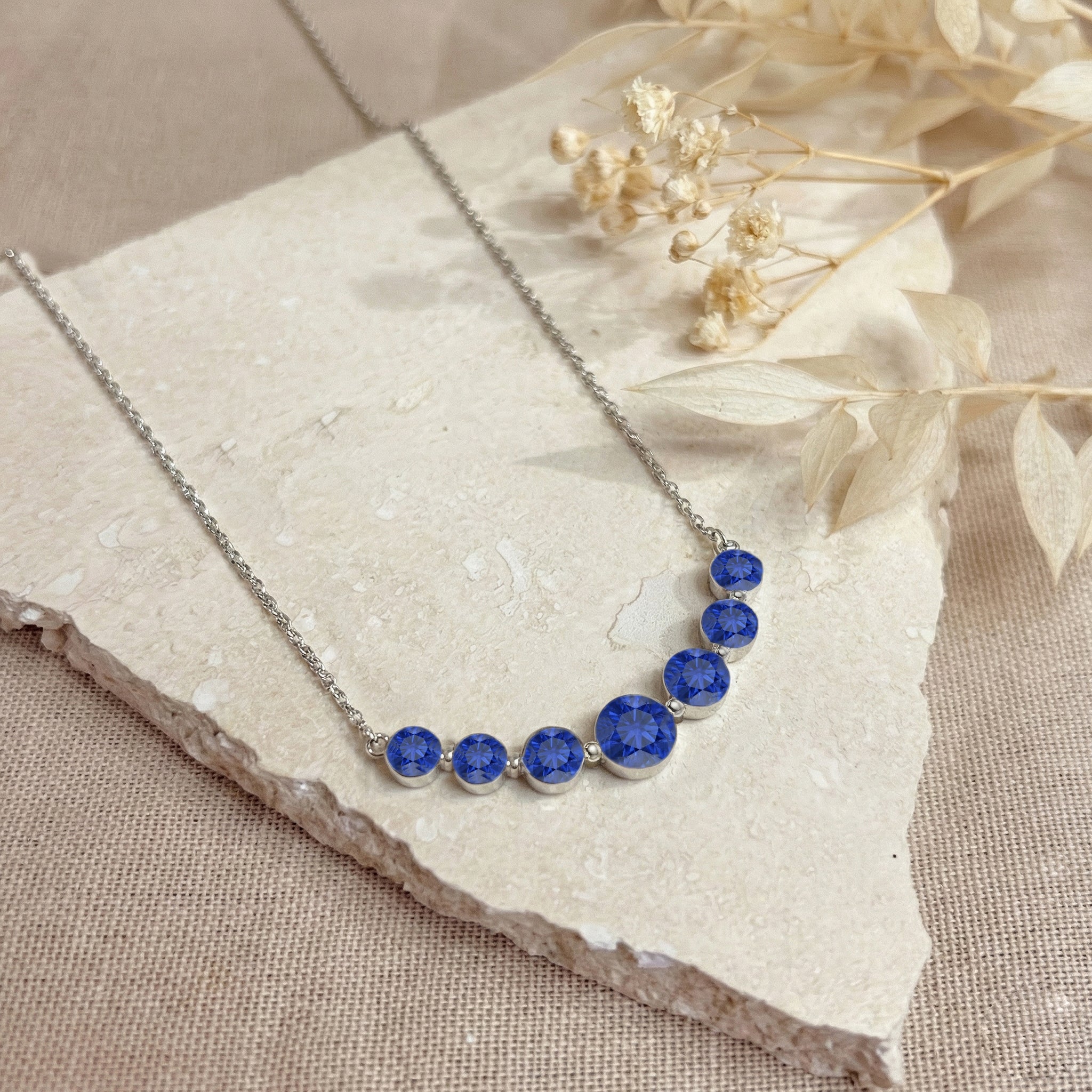 Natural Sapphire Necklace Curved Bar Style 
