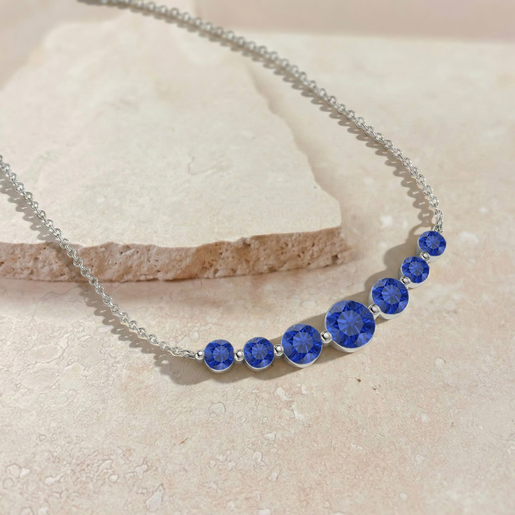 Blue Sapphire Curved Bar Necklace in 925 Sterling Silver 2.55ct