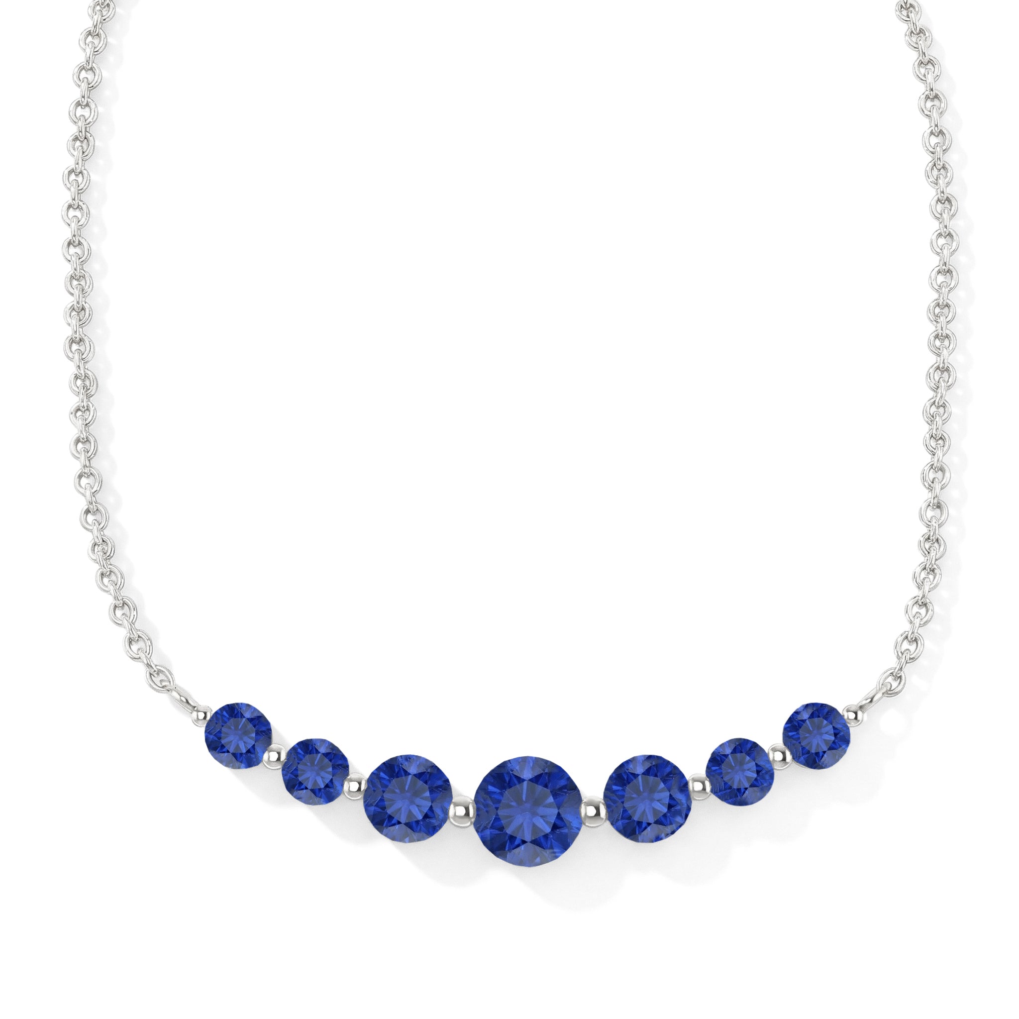 Blue Sapphire Curved Bar Necklace in 925 Sterling Silver 2.55ct