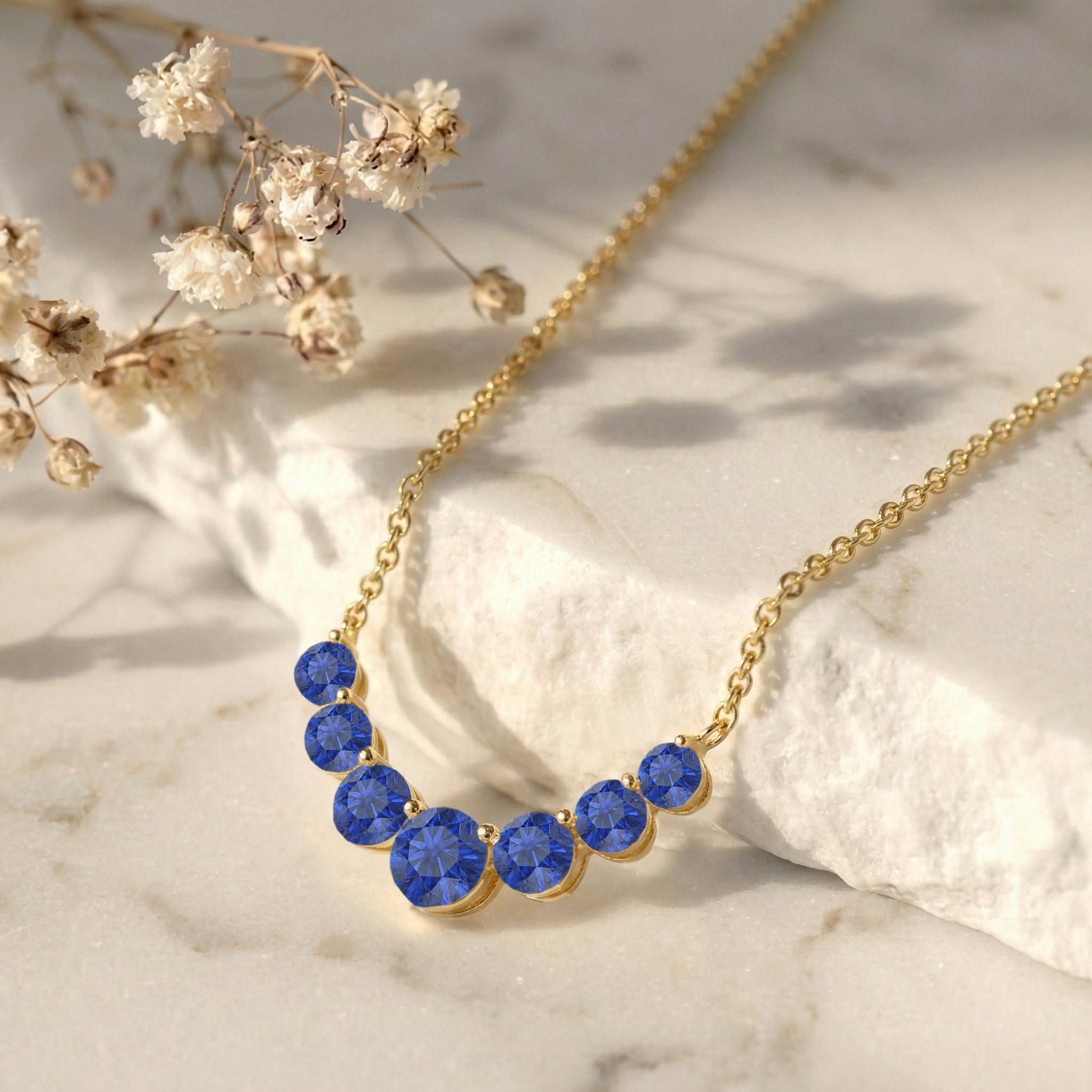 Blue Sapphire Curved Bar Necklace in 925 Sterling Silver 2.55ct