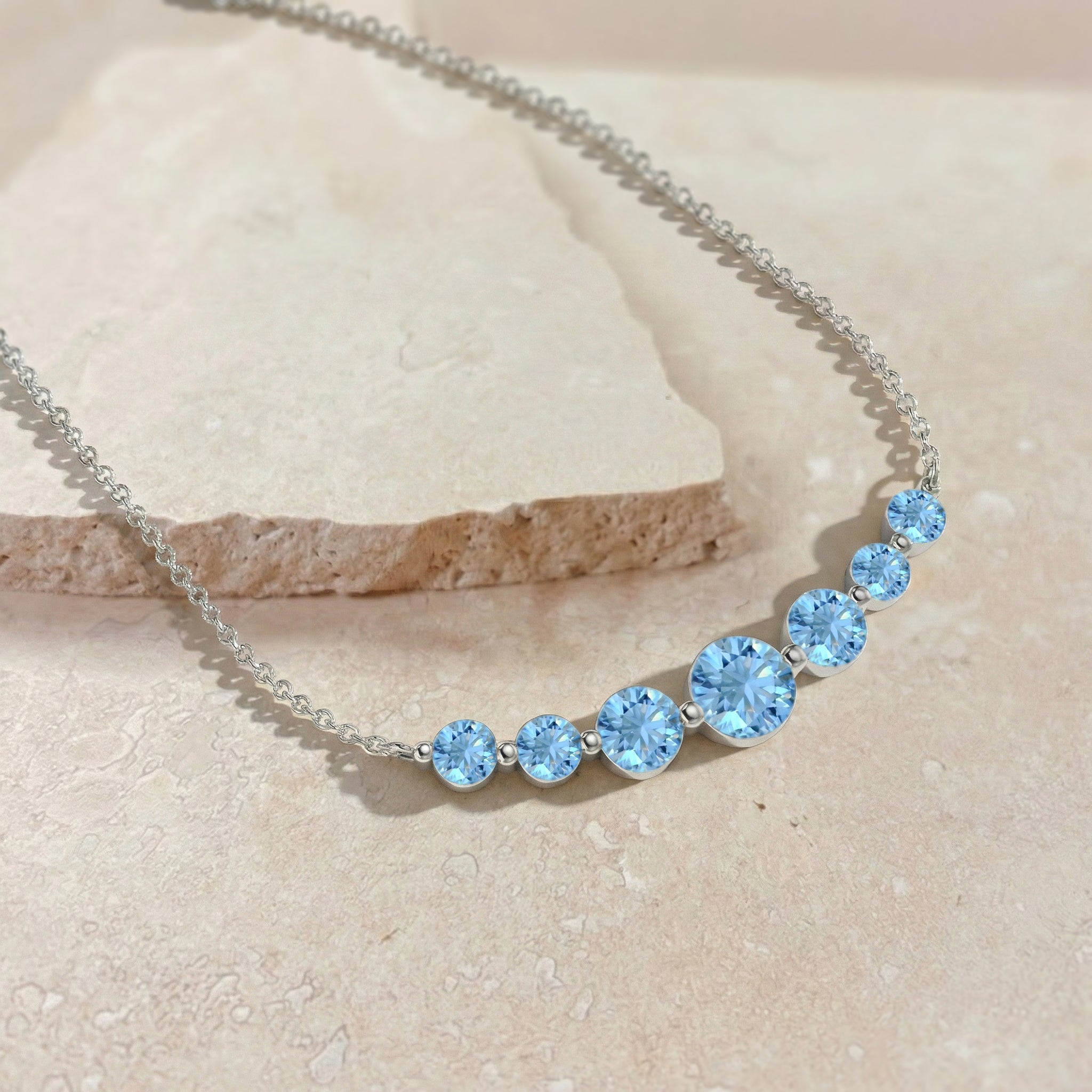 Blue Topaz Curved Bar Necklace in 925 Sterling Silver 2.55ct