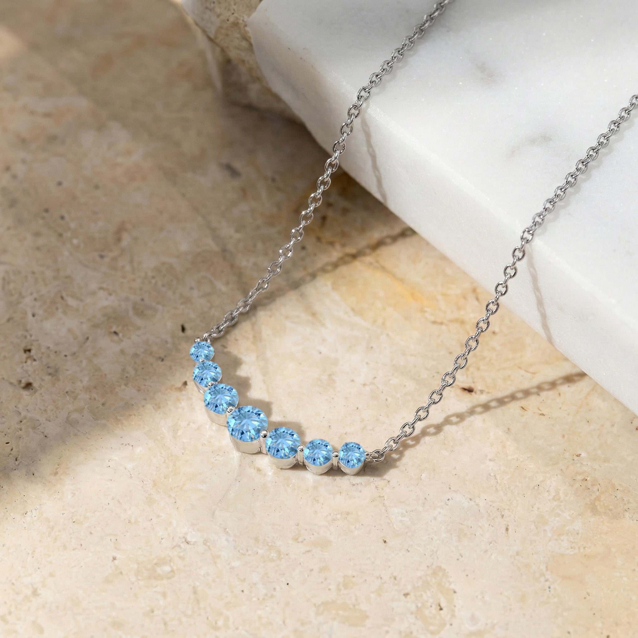Blue Topaz Curved Bar Necklace in 925 Sterling Silver 2.55ct