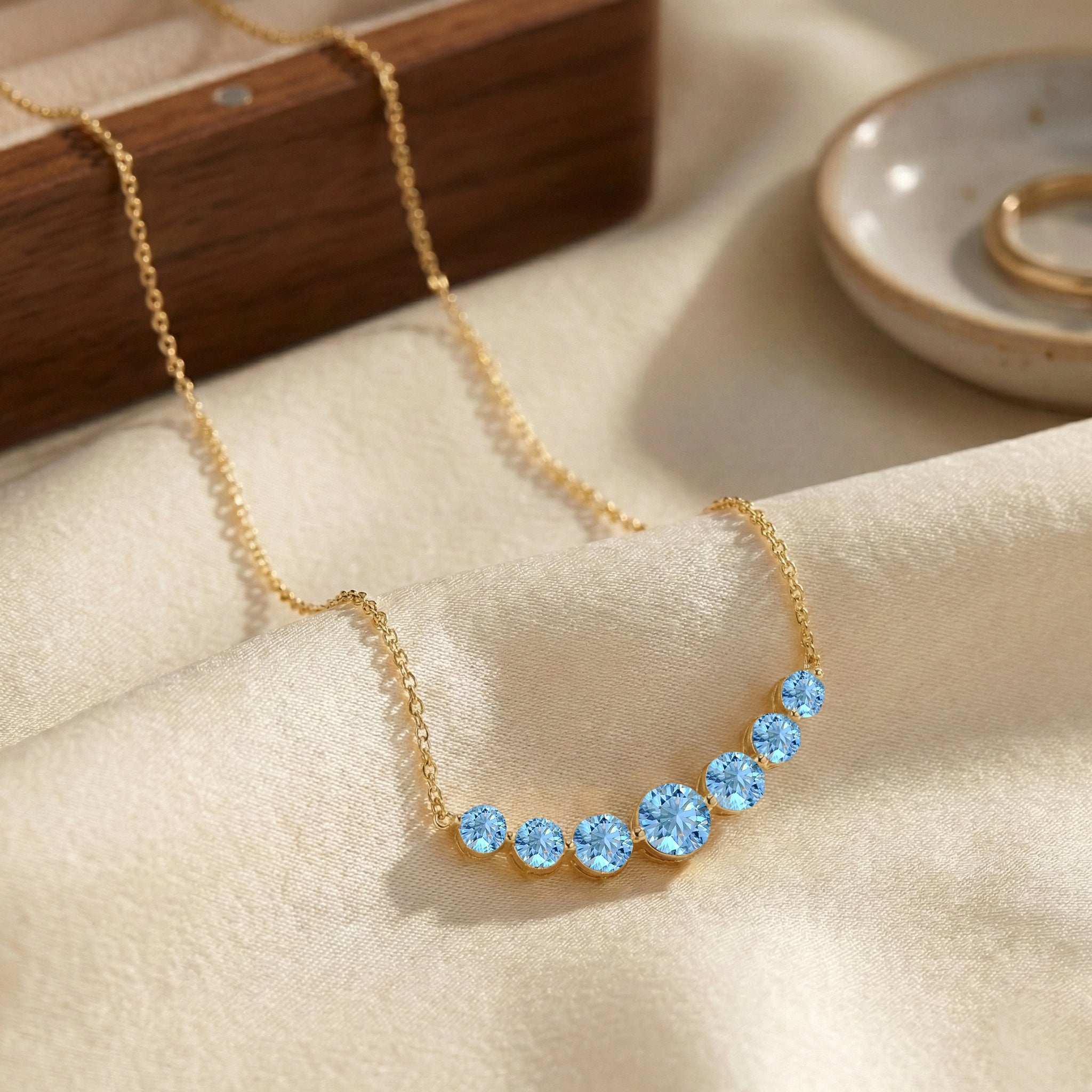 Blue Topaz Curved Bar Pendant Necklace in Yellow Gold Plated 2.55ct
