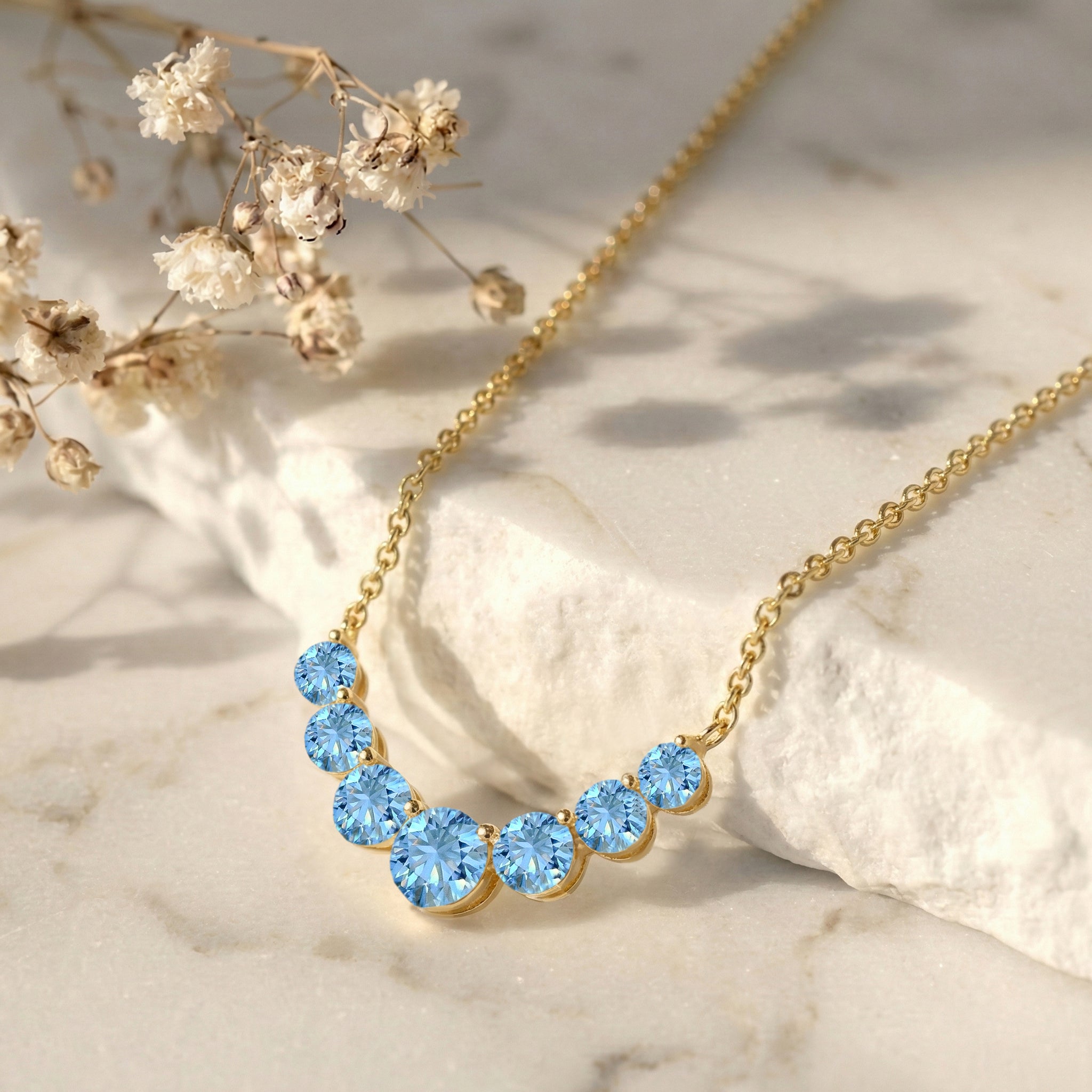 Blue Topaz Curved Bar Pendant Necklace in Yellow Gold Plated 2.55ct