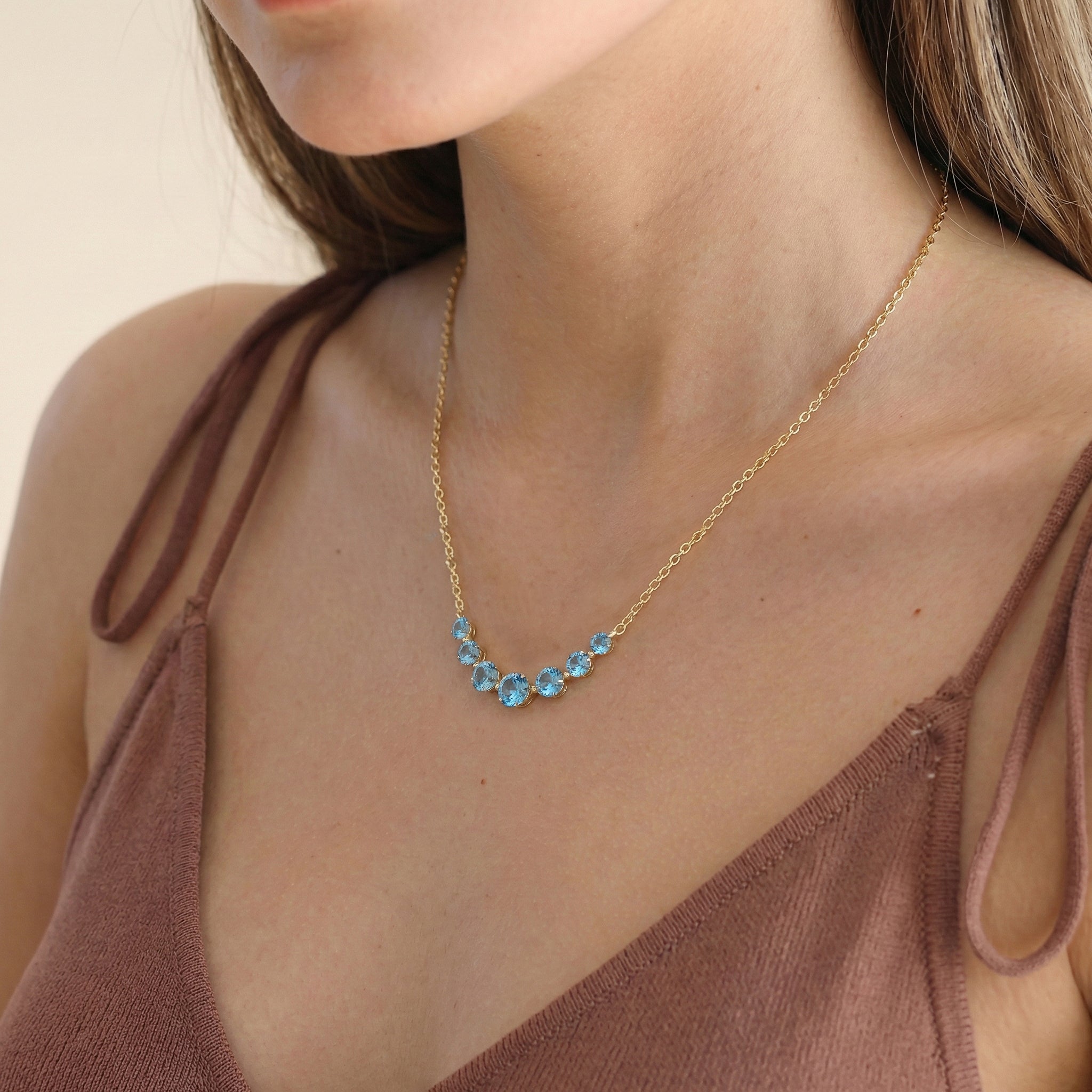 Blue Topaz Curved Bar Pendant Necklace in Yellow Gold Plated 2.55ct