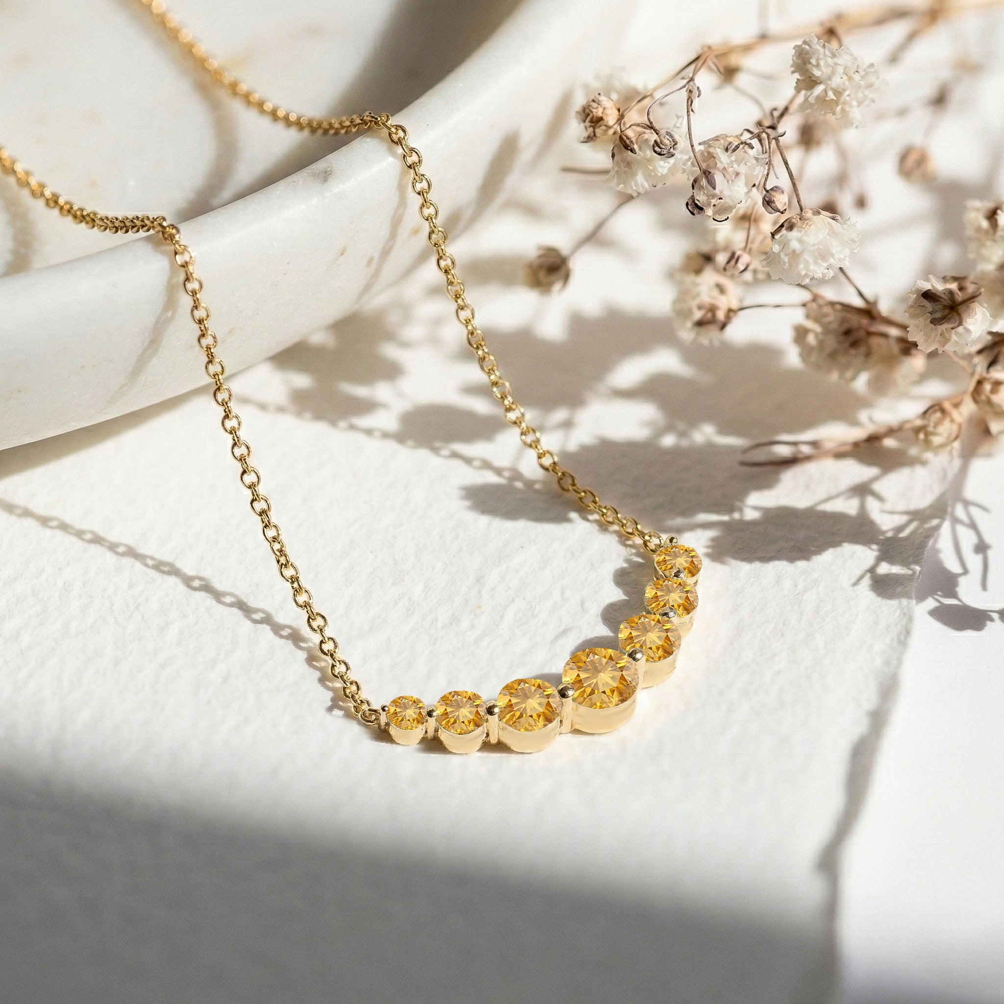 Citrine Curved Bar Pendant Necklace in Yellow Gold Plated 2.55ct