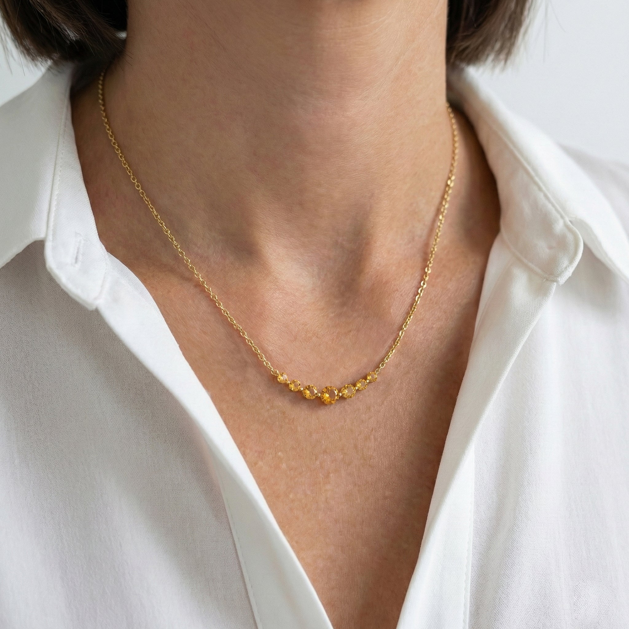 Citrine Curved Bar Pendant Necklace in Yellow Gold Plated 2.55ct