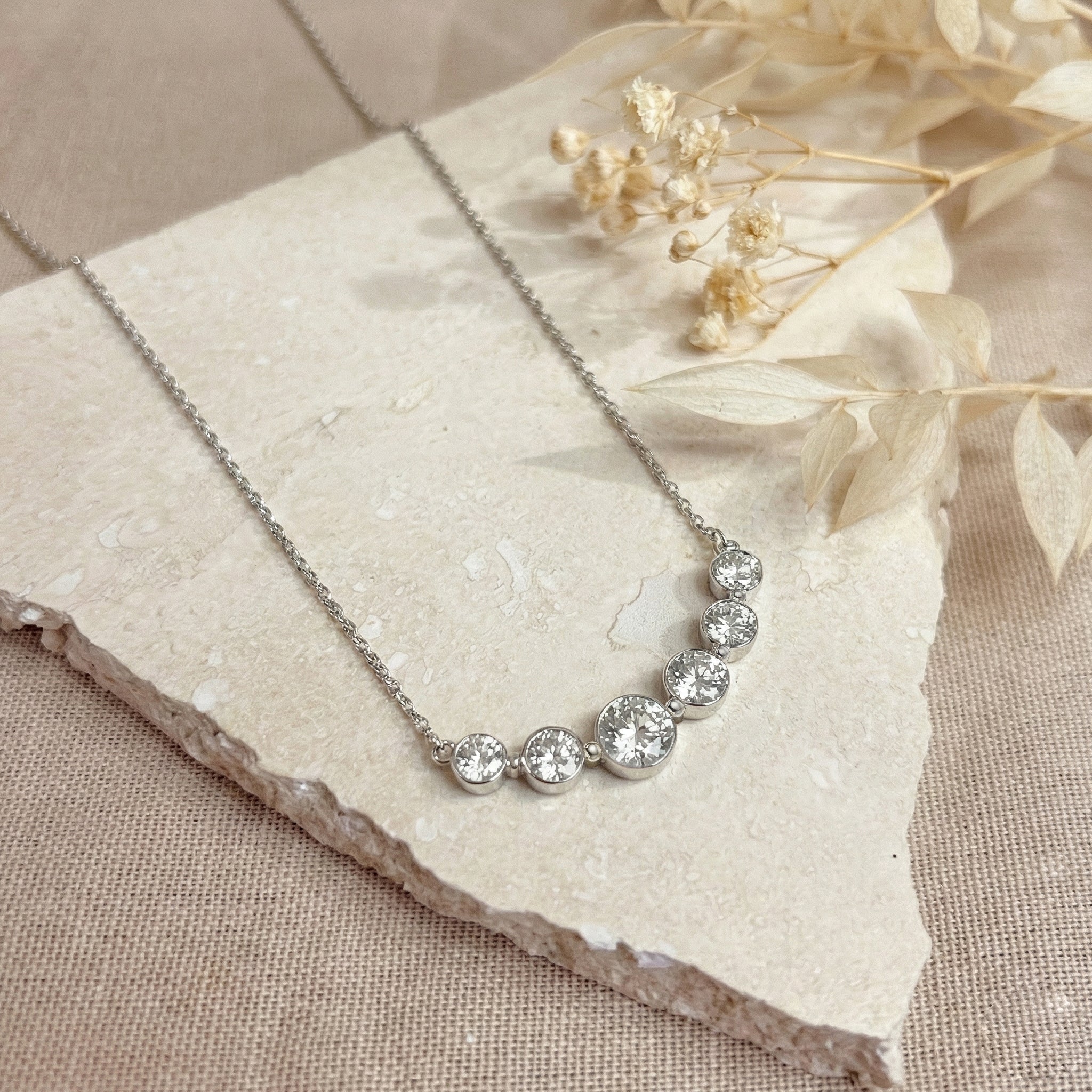 Simulated Diamond Curved Bar Necklace in 925 Sterling Silver 2.55ct