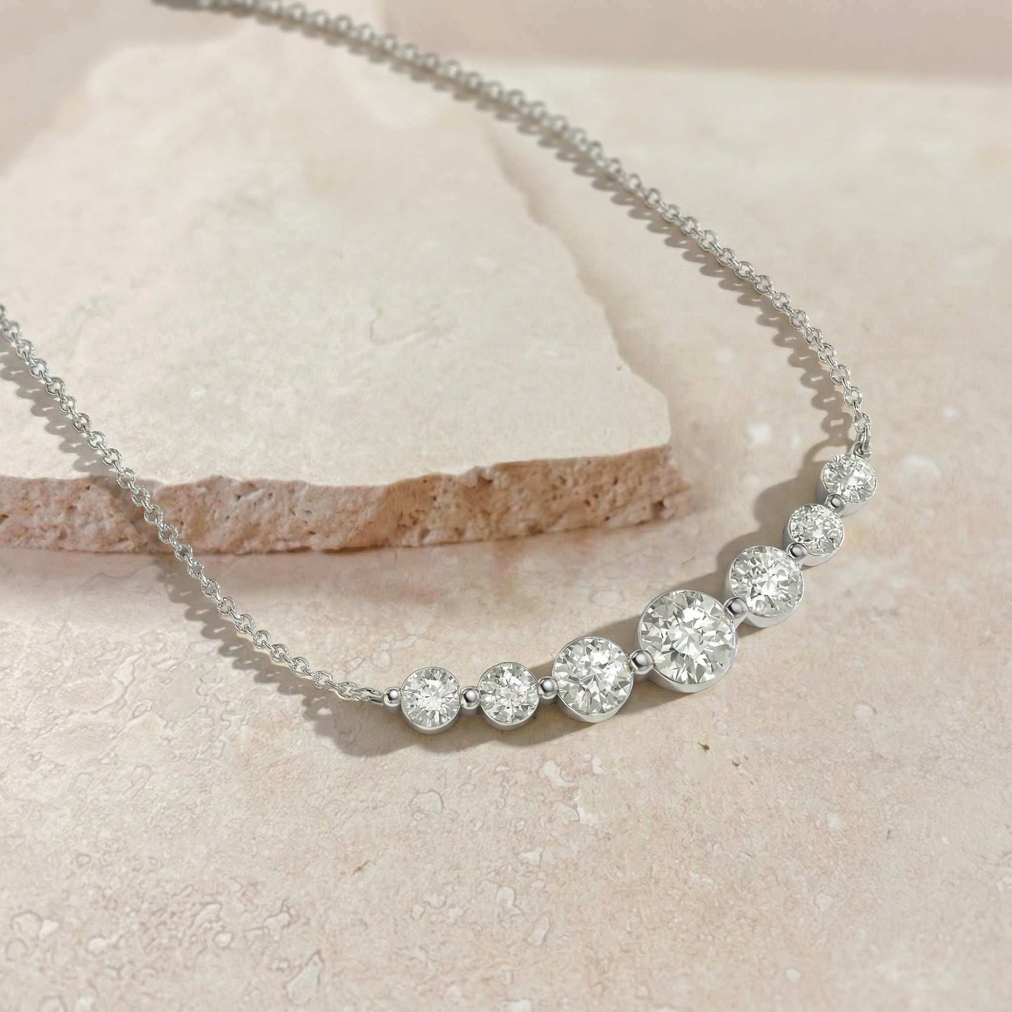 Simulated Diamond Curved Bar Necklace in 925 Sterling Silver 2.55ct